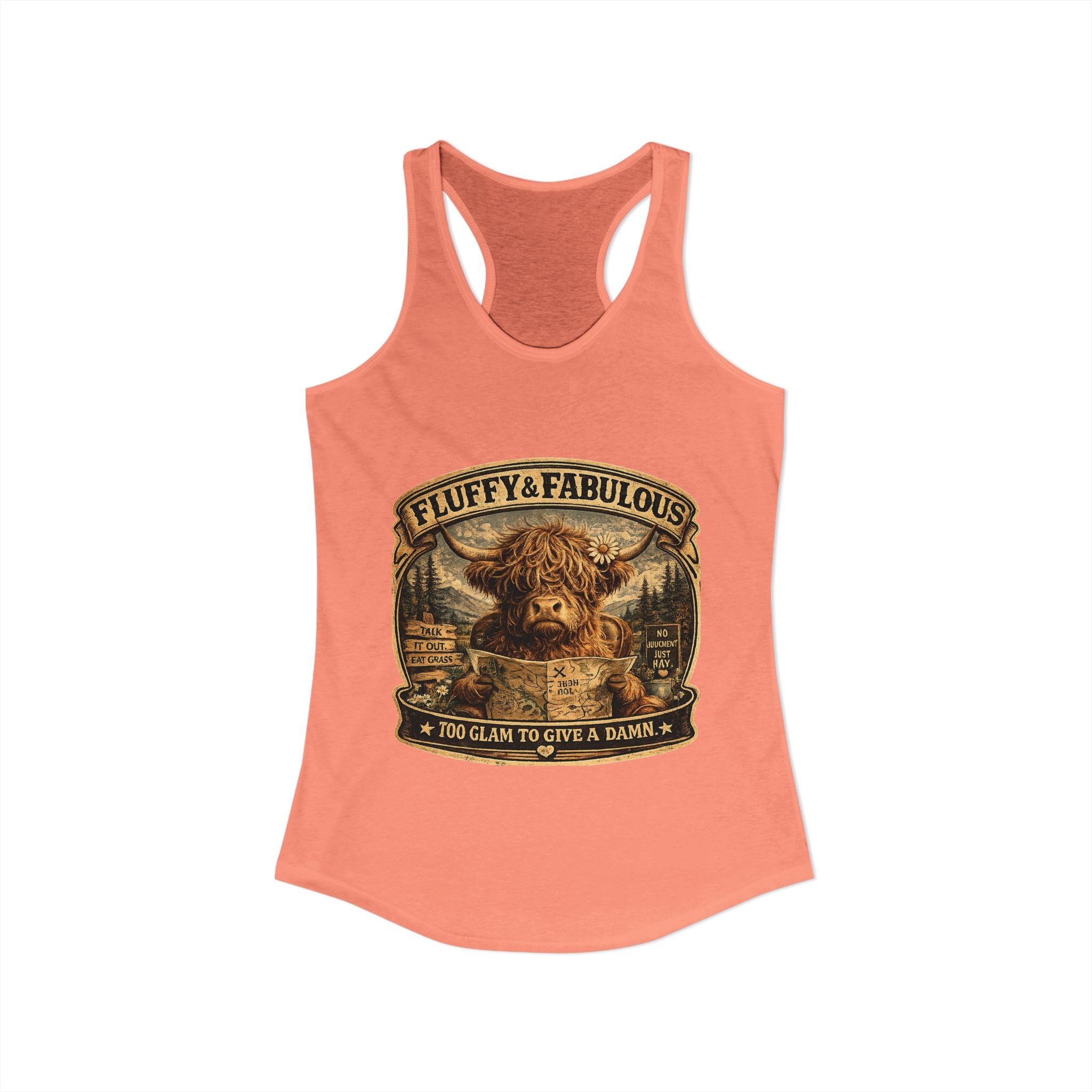 Fluffy & Fabulous Highland Cow Women's Ideal Racerback Tank