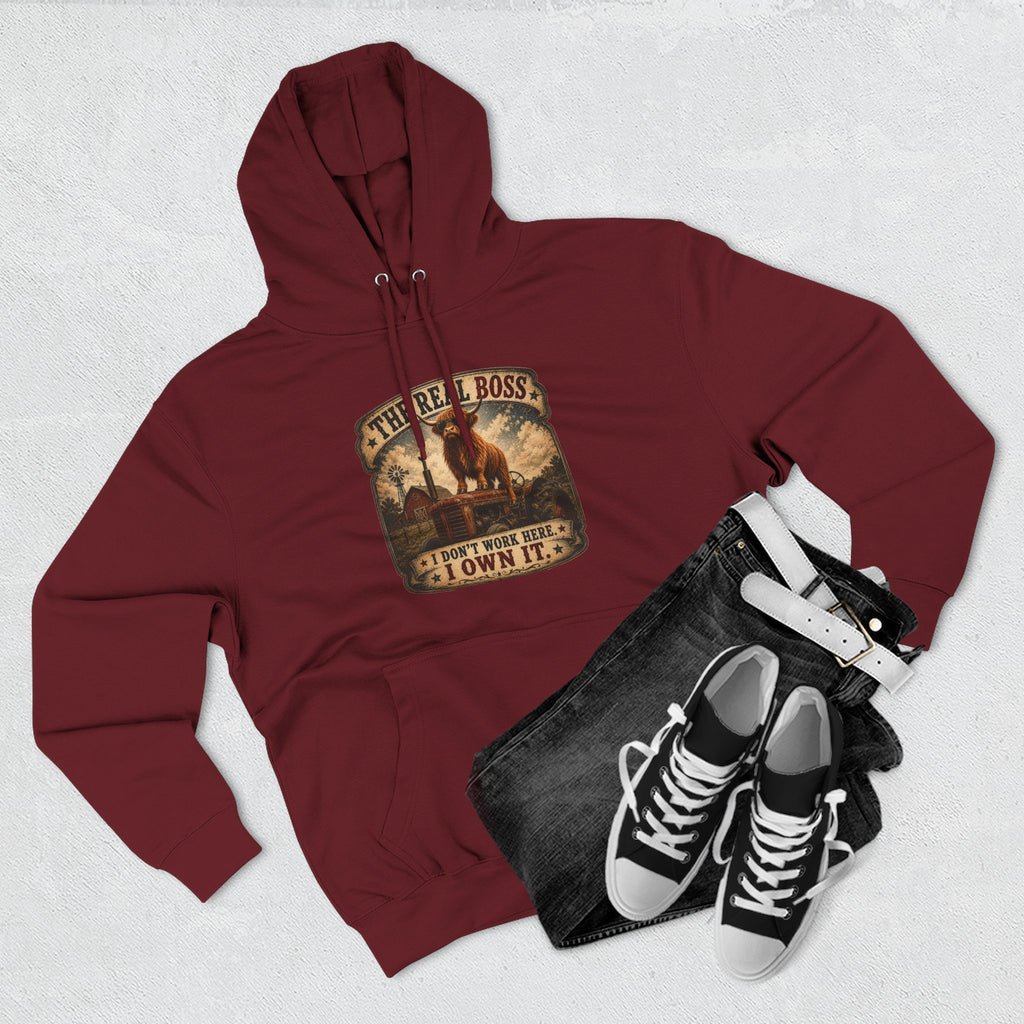 The Real Boss Highland Cow Three-Panel Fleece Hoodie