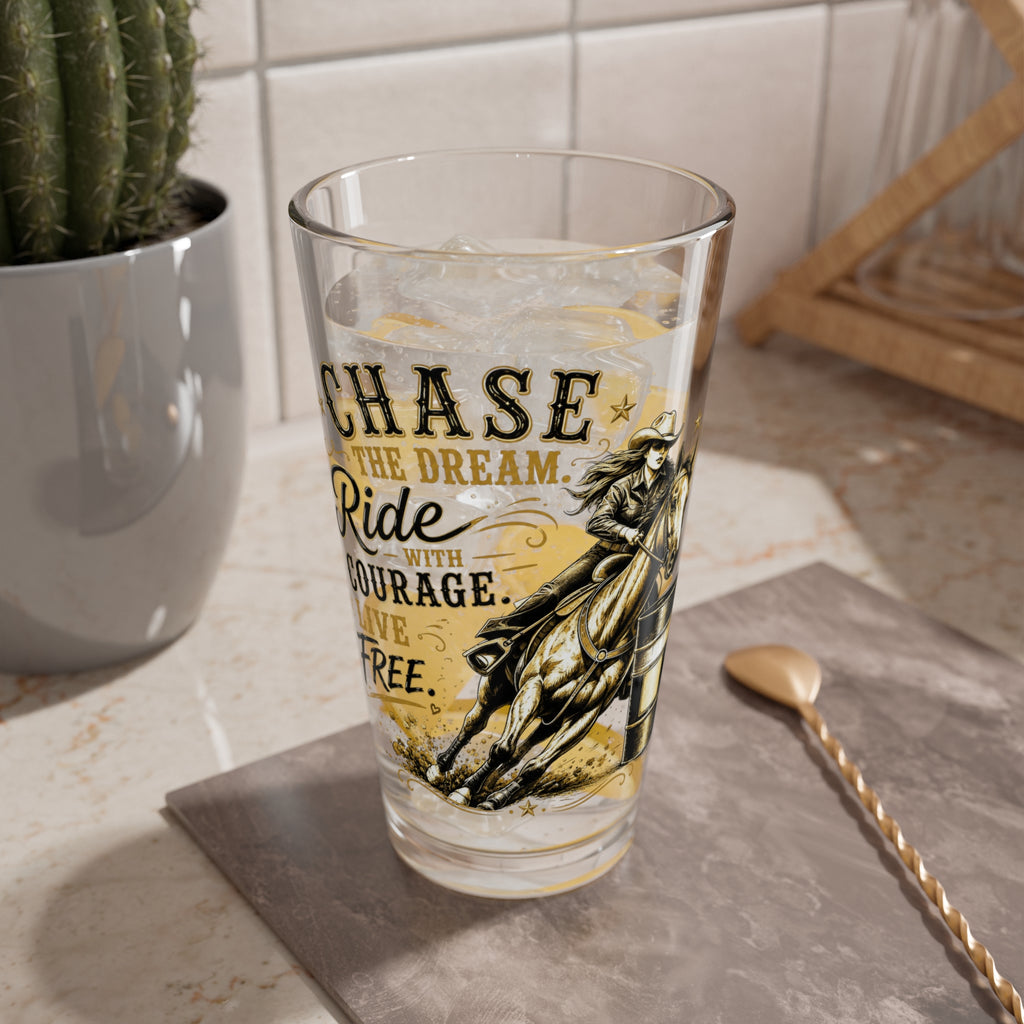 "Chase the Dream, Ride with Courage" Western Horse Bar Glass - Mixing Glass