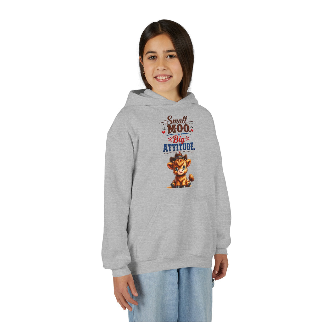 Small Moo Big Attitude Youth Heavy Blend Hooded Sweatshirt