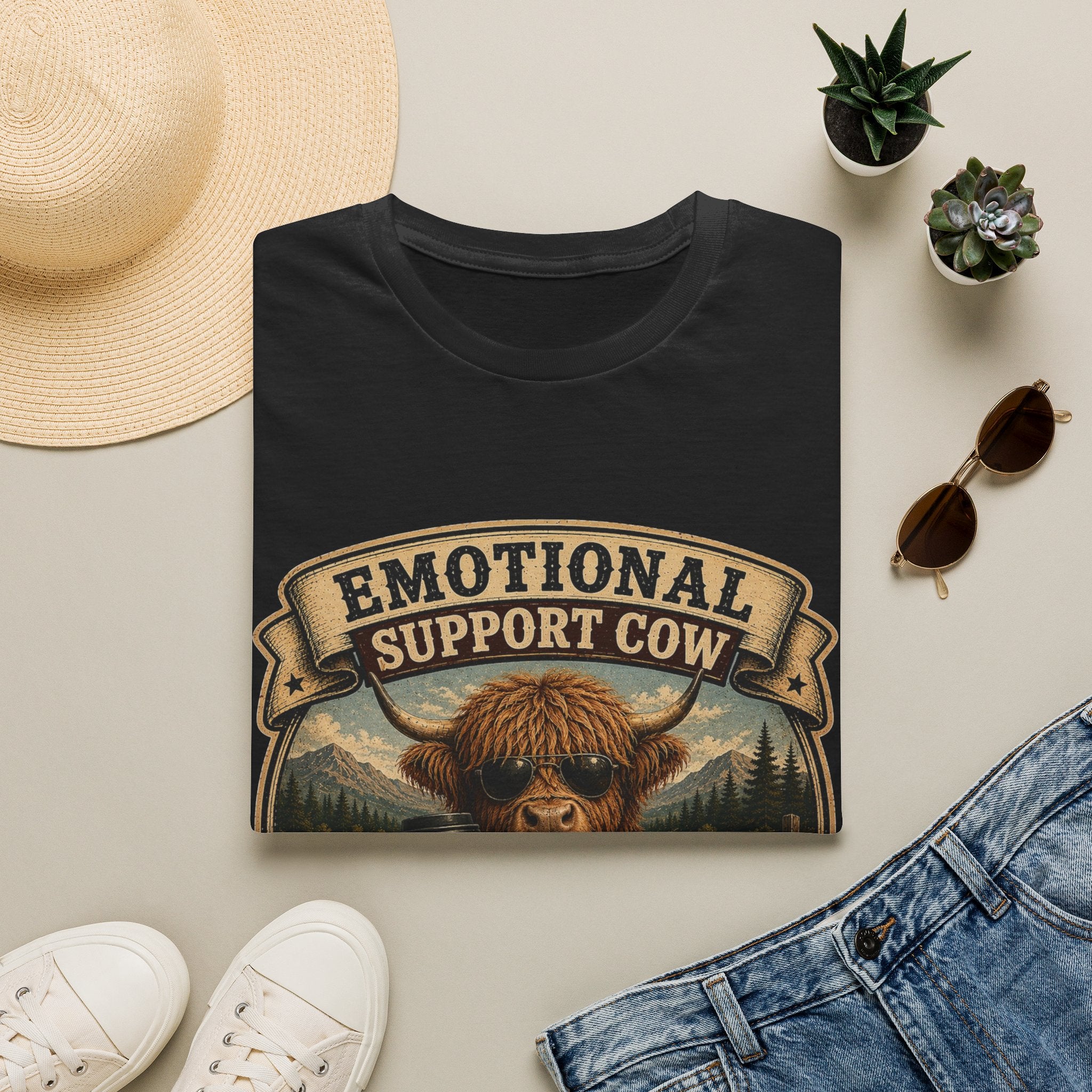 Emotional Support Cow - Highland Cow Unisex Softstyle T-Shirt