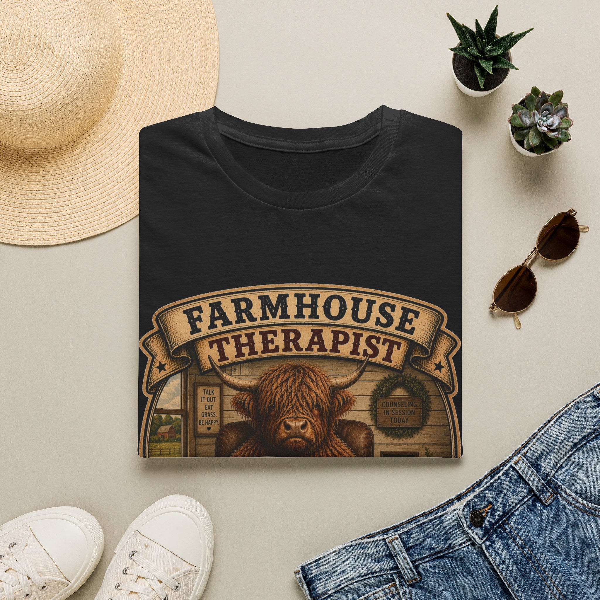 Farmhouse Therapist Highland Cow Unisex Softstyle T-Shirt