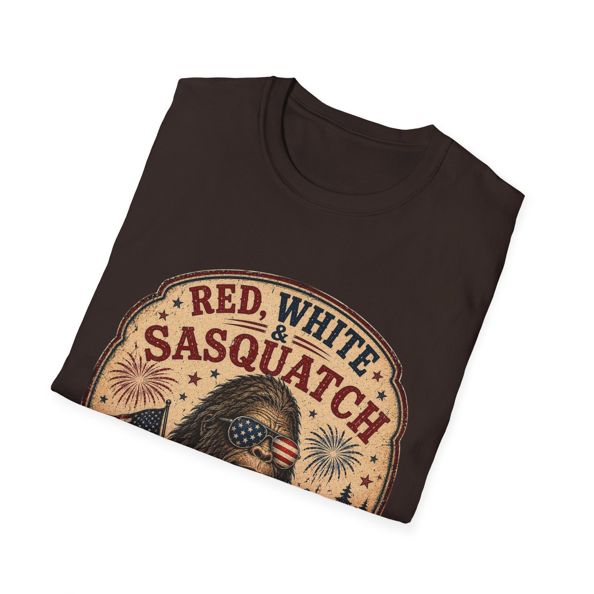 Red, White & Sasquatch T-Shirt — Proudly Unverified Patriotic Tee
