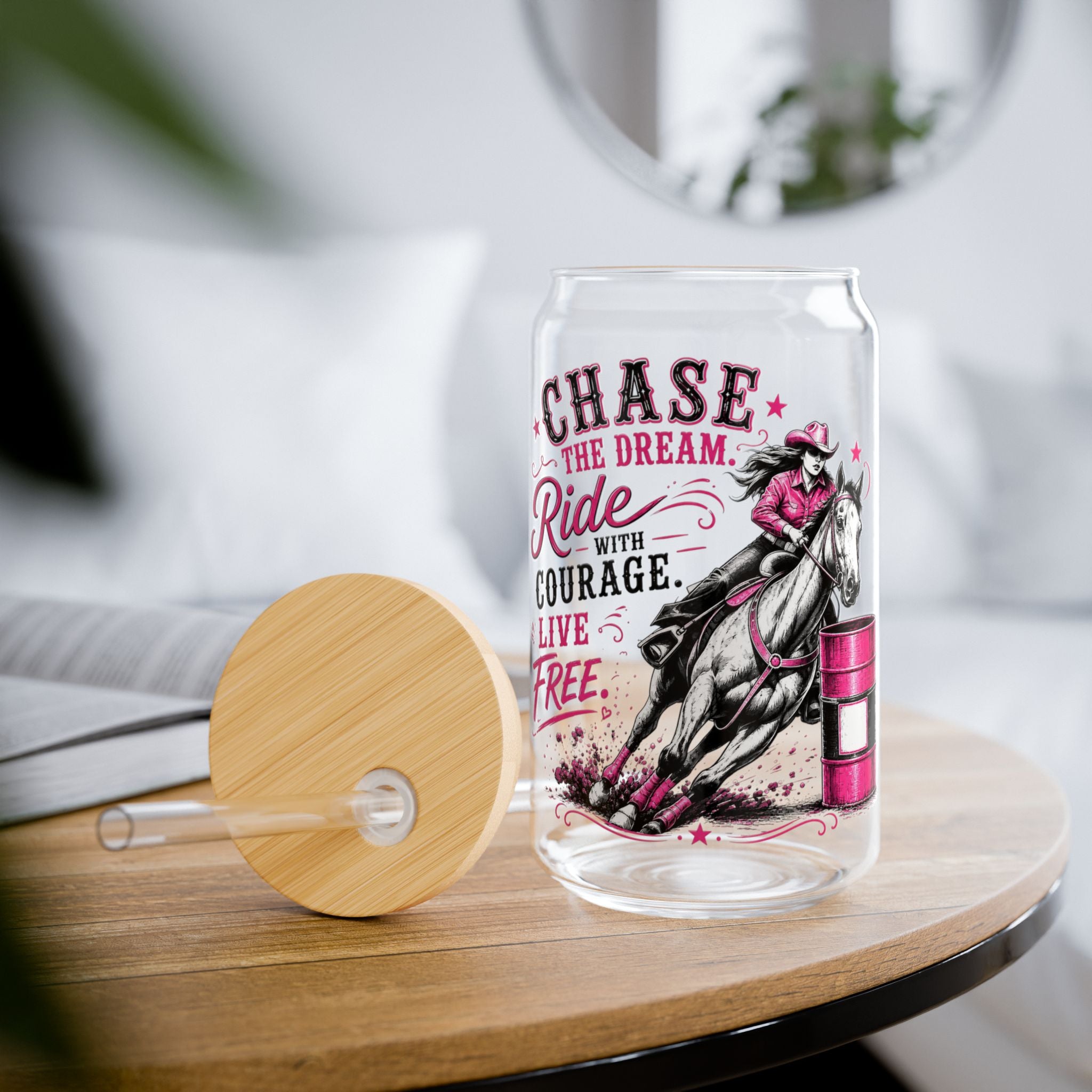 Chase the Dream Horse Pink Sipper Glass, 16oz
