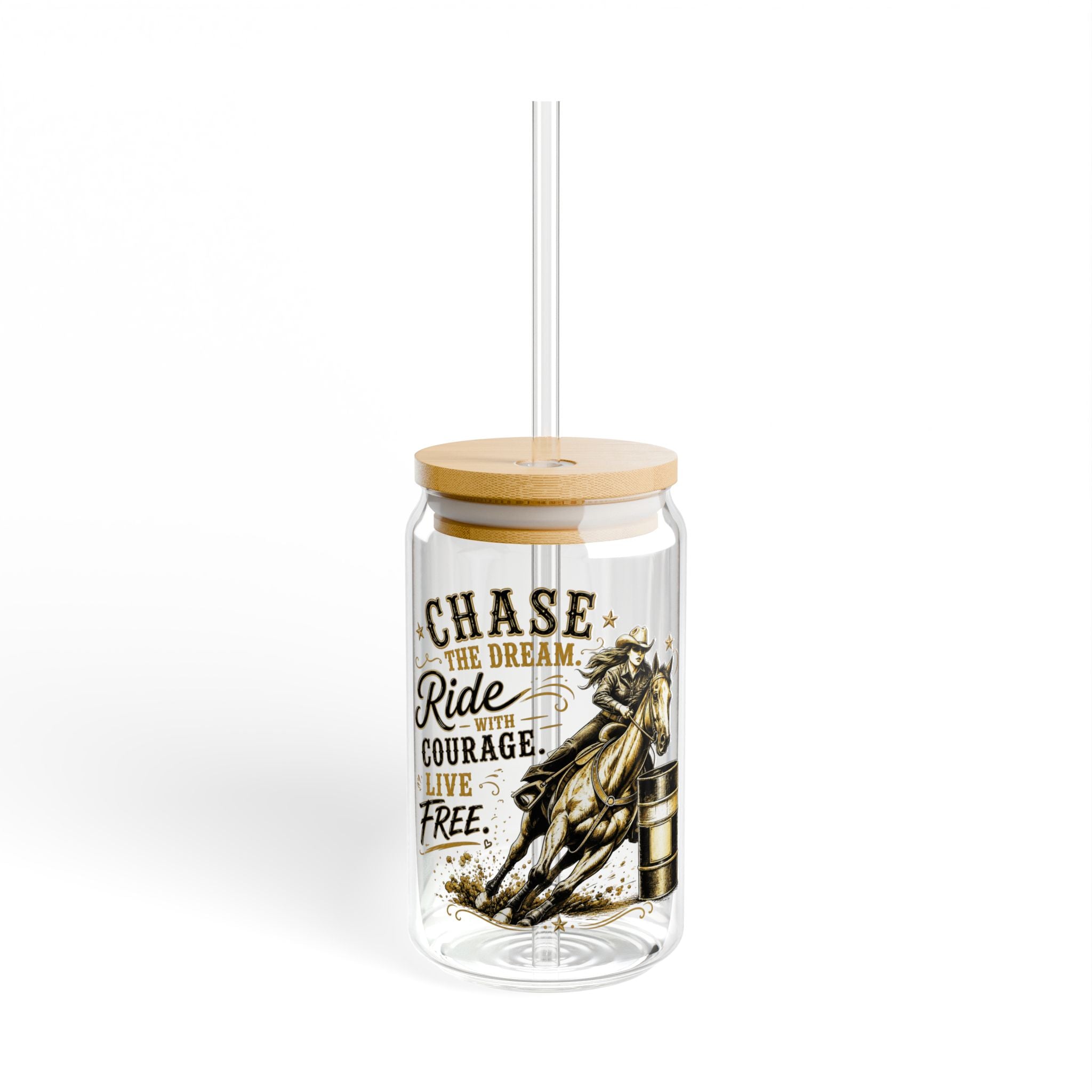 Chase the Dream Horse Gold Glass Straw Cup, 16oz
