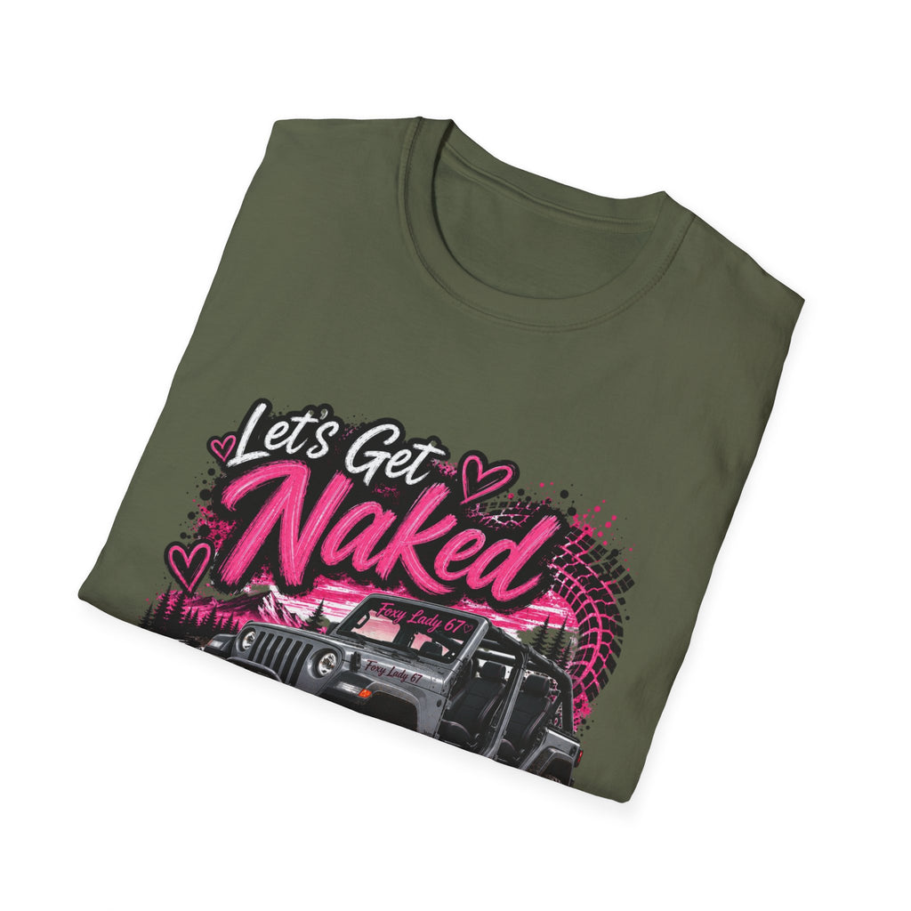 Jeep 'Let's Get Naked' Graphic T-Shirt — (Pink) Funny Off-Roading Top