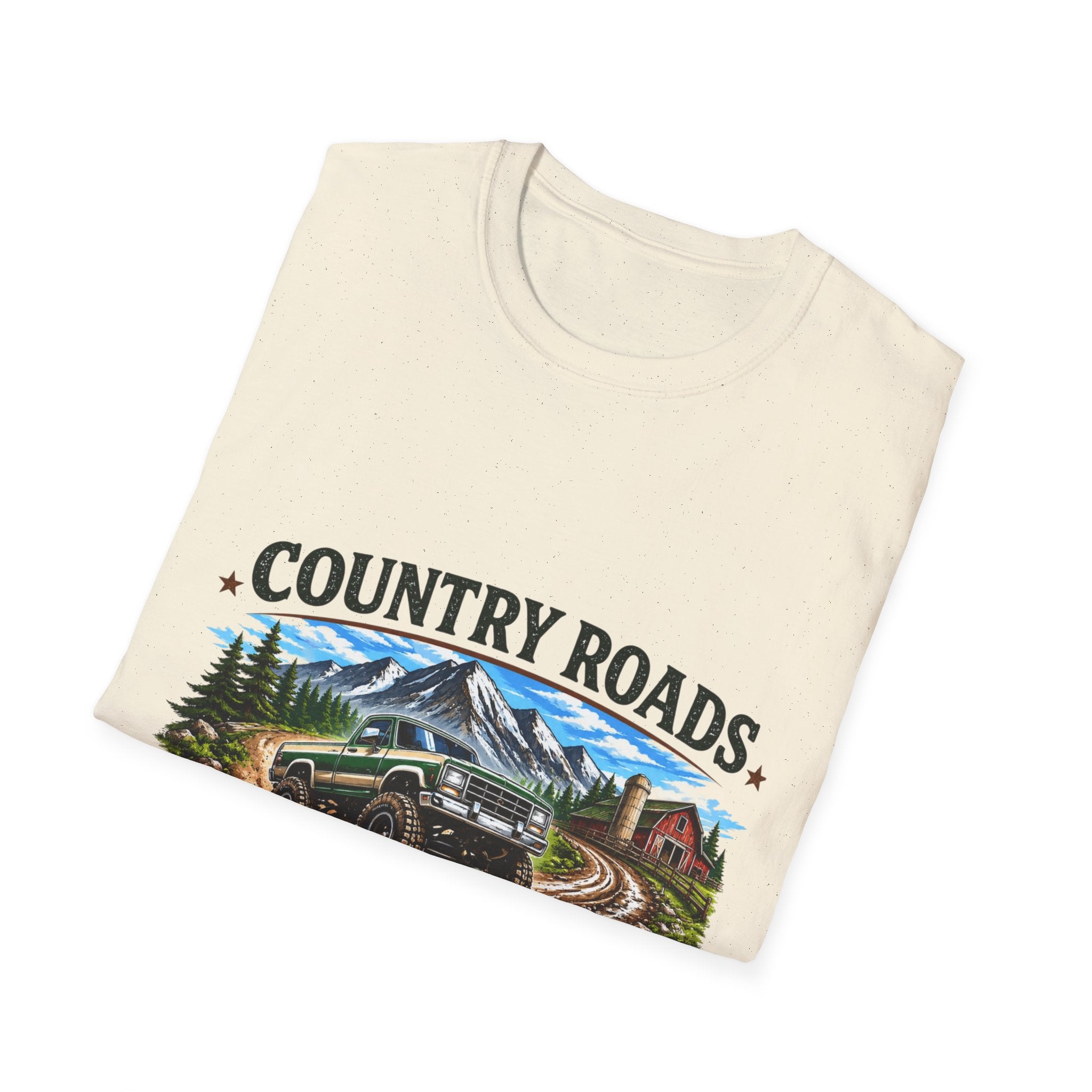 Country Roads T-Shirt — "Country Roads Built My Personality" Vintage Mountain Truck Tee