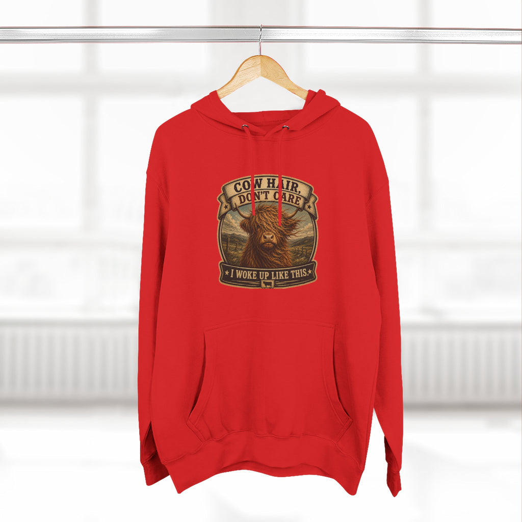 Cow Hair Don't Care Highland Cow - Three-Panel Fleece Hoodie