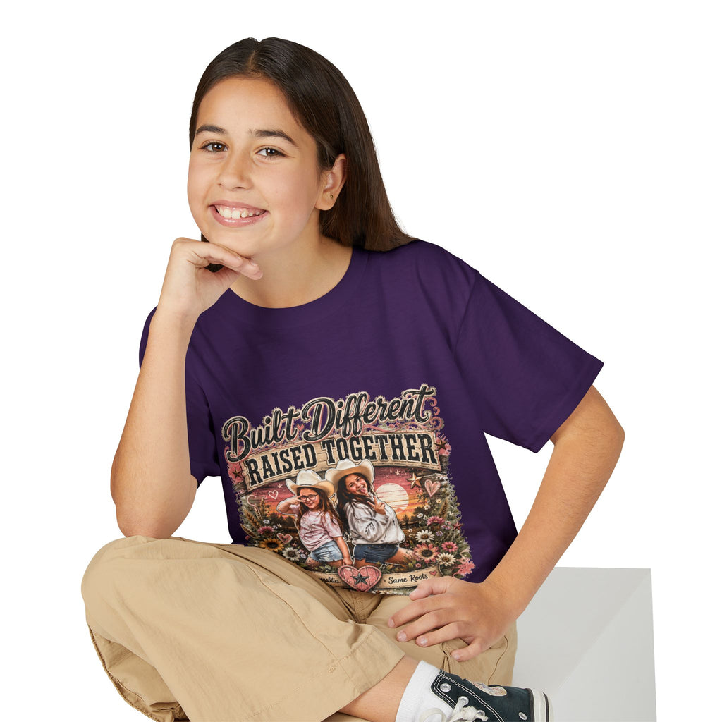 "Built Different, Raised Together" Siblings Vintage Floral Tee — Youth T-Shirt