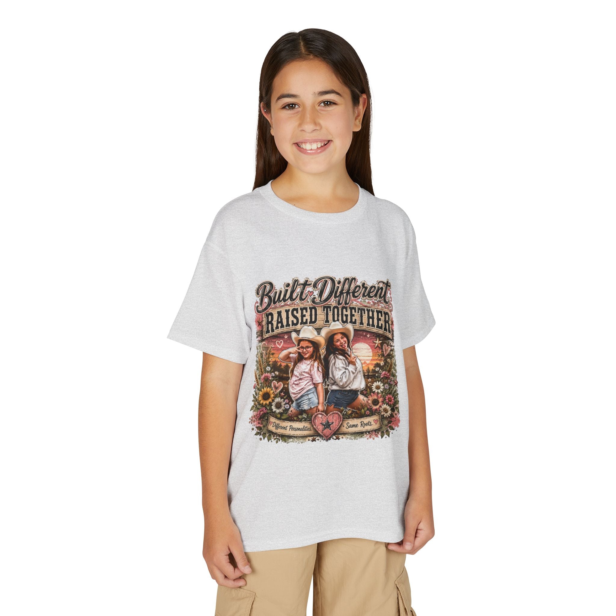 "Built Different, Raised Together" Siblings Vintage Floral Tee — Youth T-Shirt
