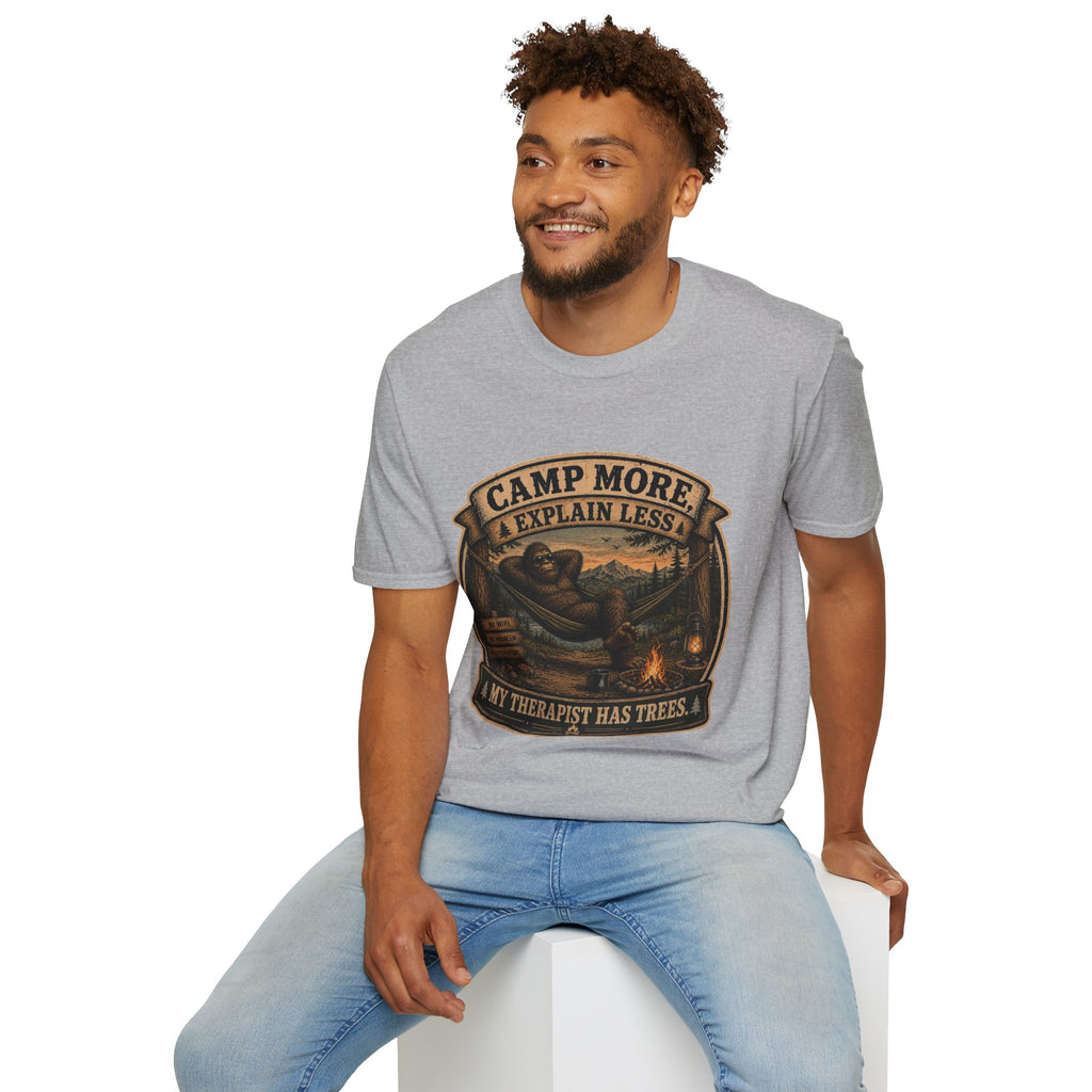 “Camp More, Explain Less” Vintage Camping Graphic Tee — T-Shirt