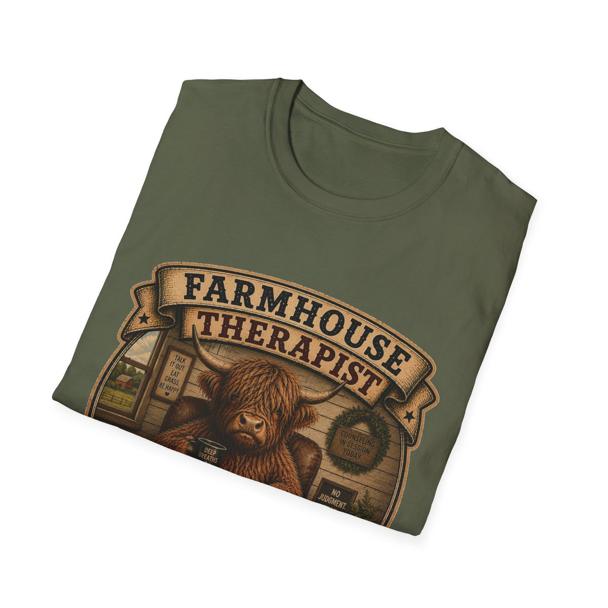 Farmhouse Therapist Highland Cow Unisex Softstyle T-Shirt