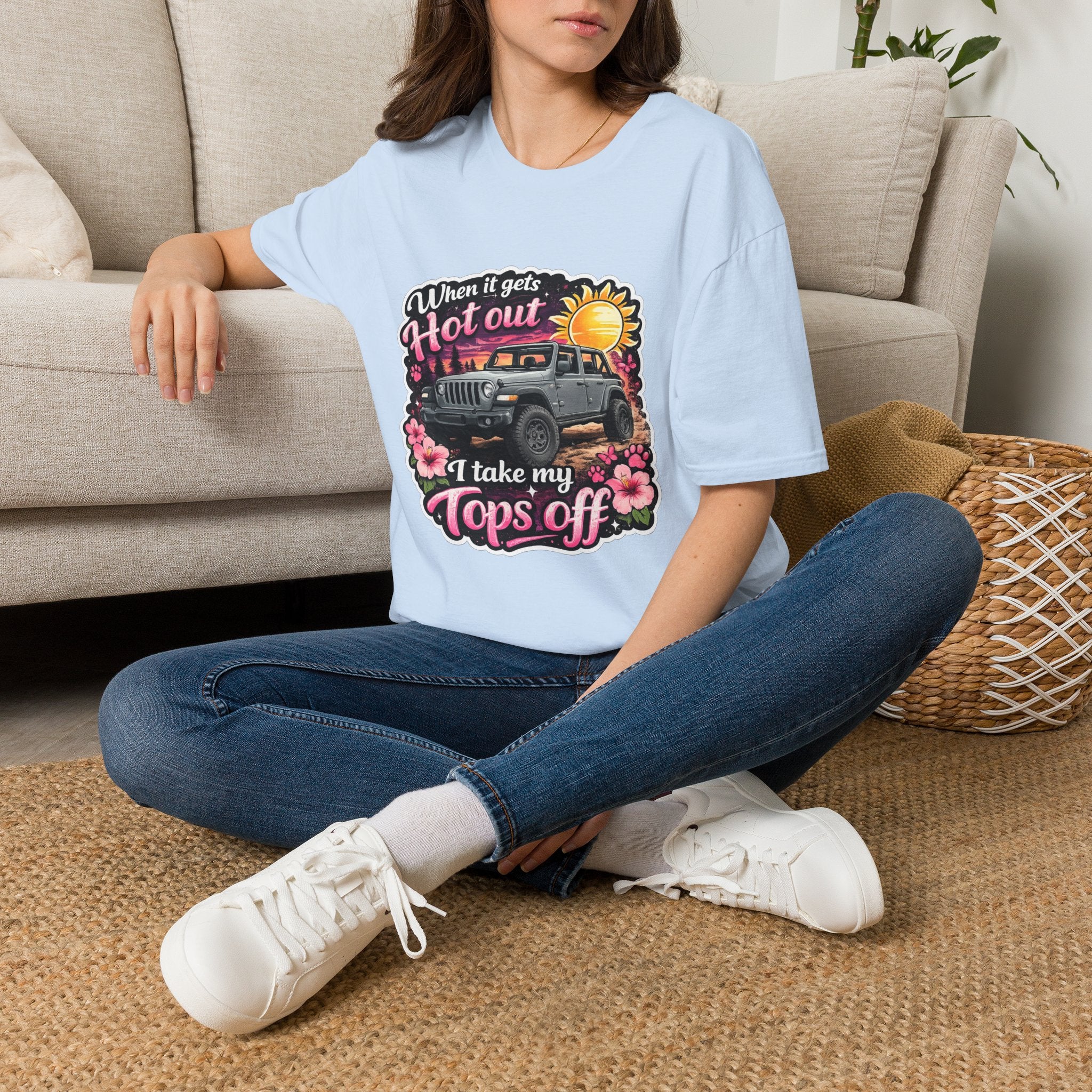 When It Gets Hot Out Jeep (Pink) Unisex Softstyle T-Shirt