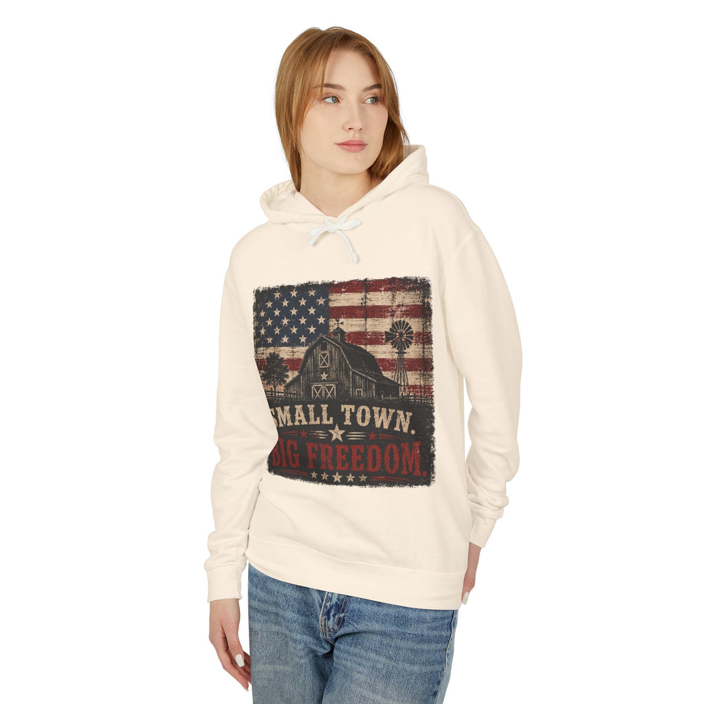 Small Town Big Freedom Hoodie — American Flag Vintage Patriot Sweatshirt