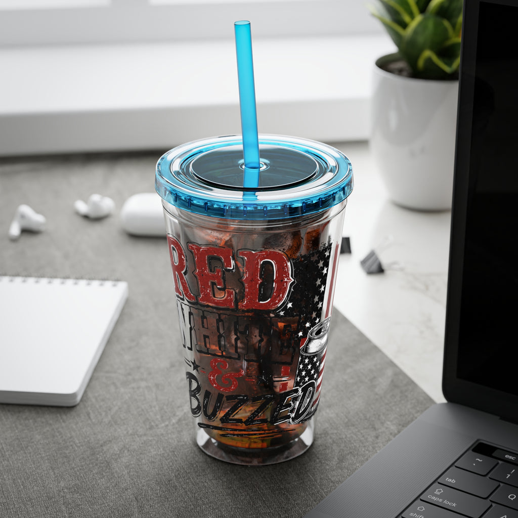 Red, White & Buzzed Sunsplash Tumbler with Straw, 16oz