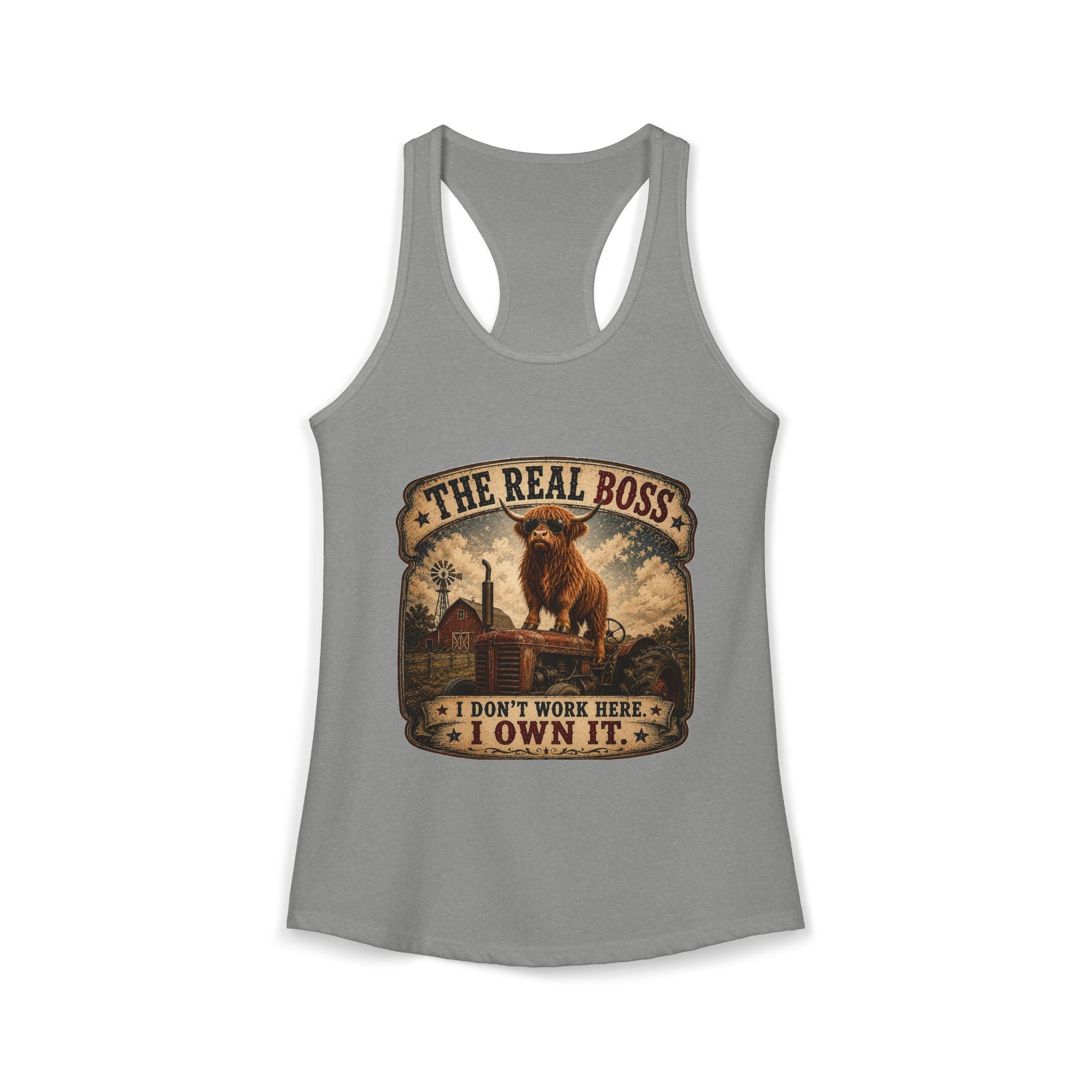 The Real Boss Highland Cow Women's Ideal Racerback Tank