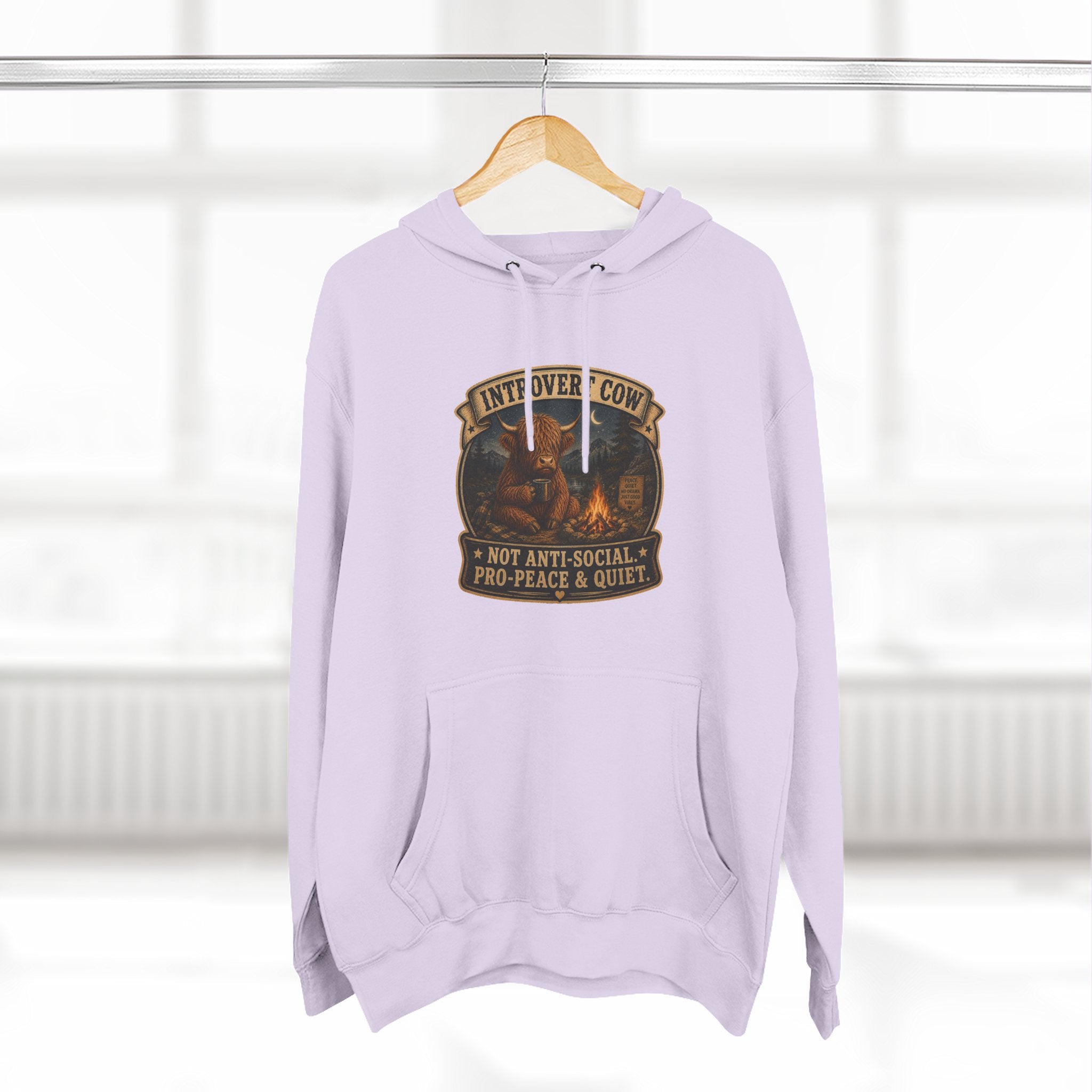 Introvert Highland Cow Three-Panel Fleece Hoodie
