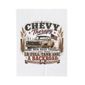 Chevy Therapy Velveteen Plush Blanket — 'Some Men Need Therapy I Just Need a Full Tank and a Backroad' Cozy Truck Lover Throw
