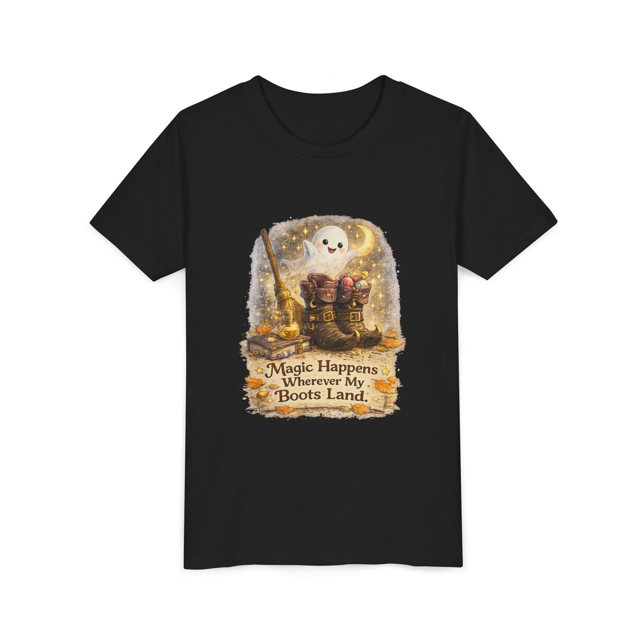 "Magic Happens Wherever My Boots Land" Ghost & Boots Graphic — Youth Tee