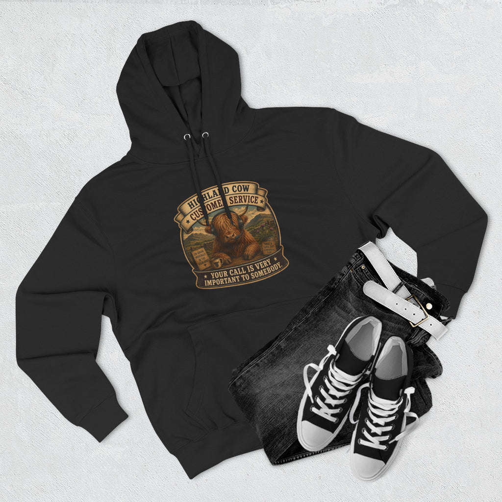 Highland Cow Customer Service Three-Panel Fleece Hoodie