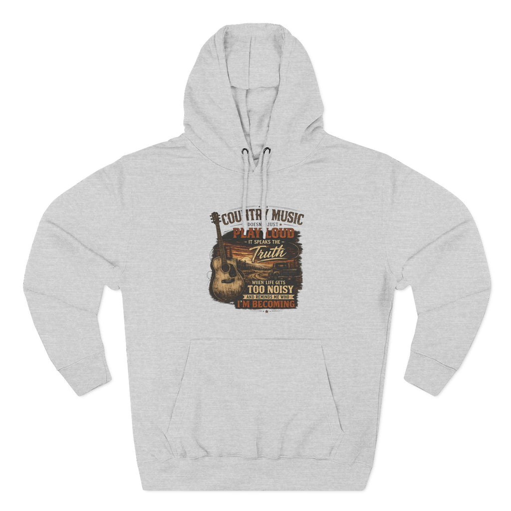 Country Music Guitar Hoodie — "Country Music: Too Loud For The City" Fleece Sweatshirt