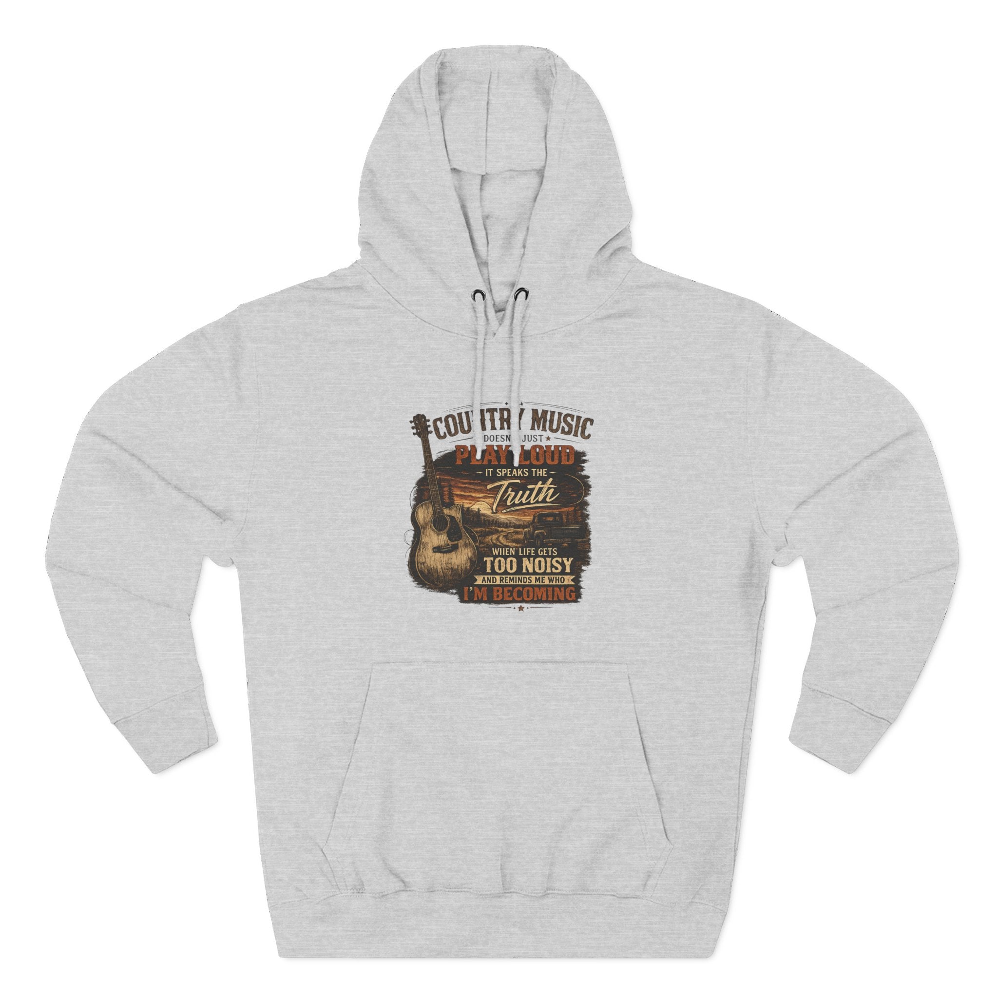 Country Music Guitar Hoodie — "Country Music: Too Loud For The City" Fleece Sweatshirt