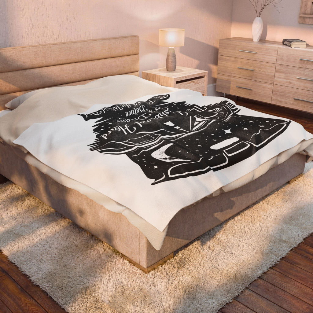 'The Dashboard Heard Every Dream' Retro Camper Moonlight Design - Velveteen Plush Blanket
