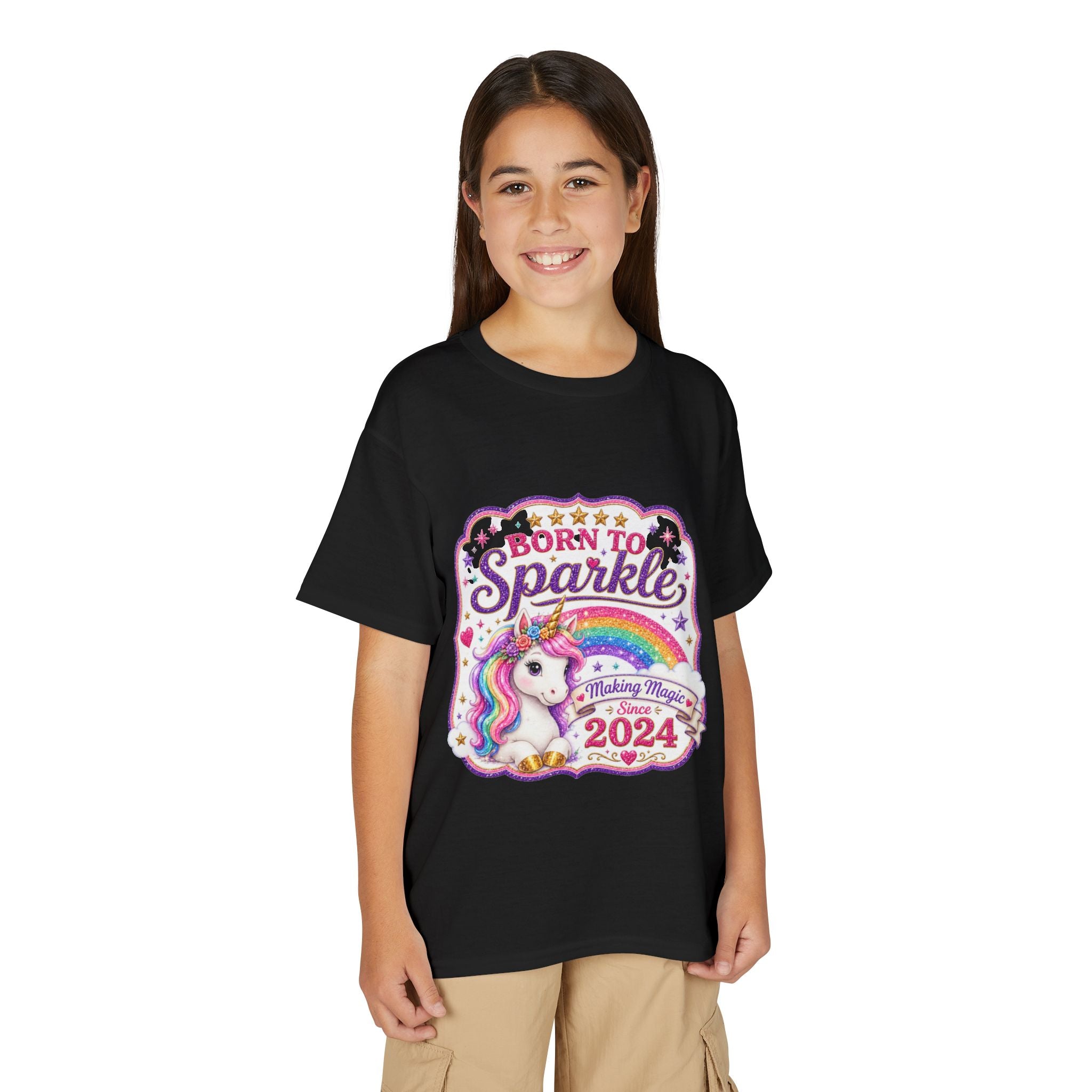 "Born to Sparkle" Unicorn Rainbow 2024 Youth Tee Kids — T-Shirt