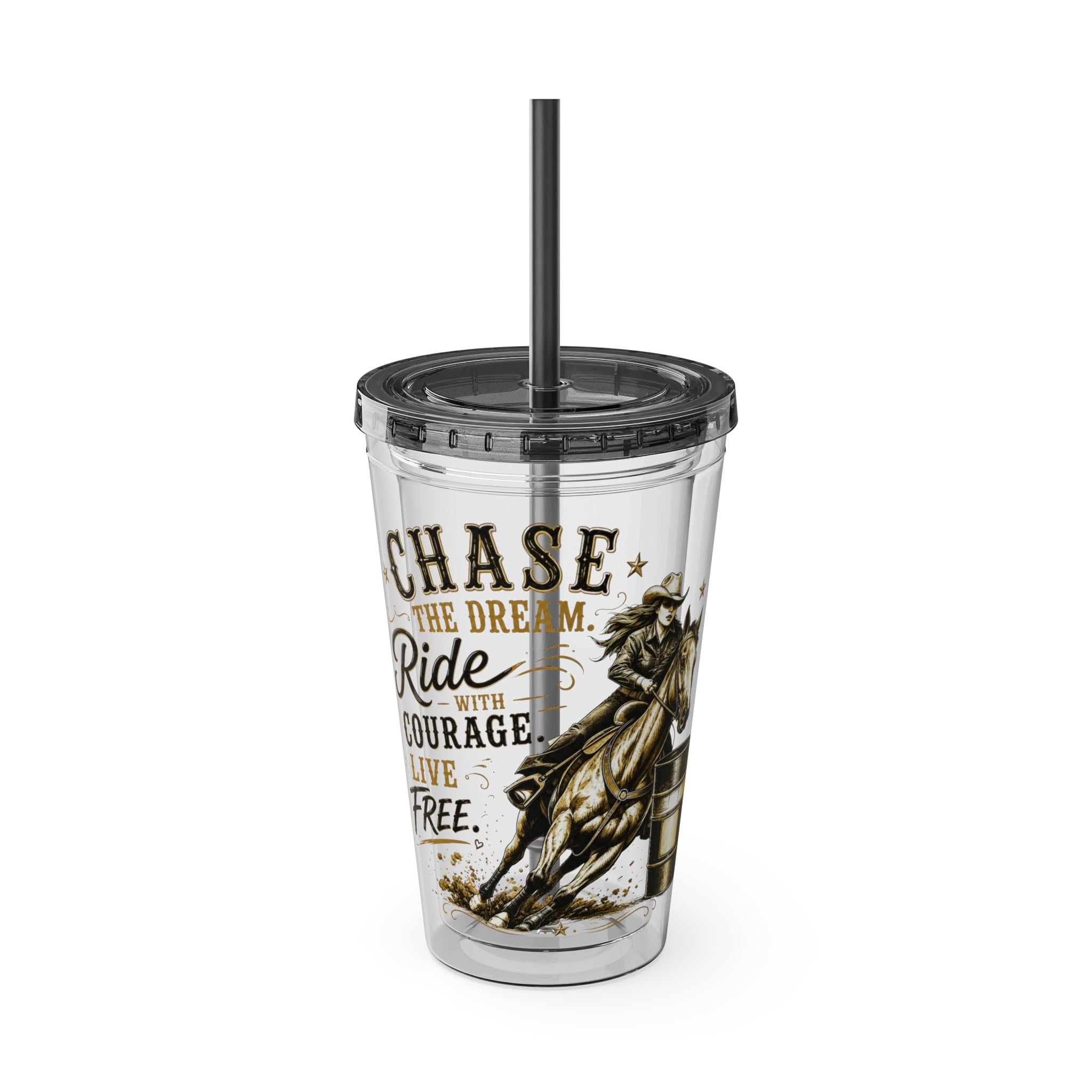 Inspirational Horse Tumbler with Straw — "Chase the Dream, Ride with Courage" 16oz