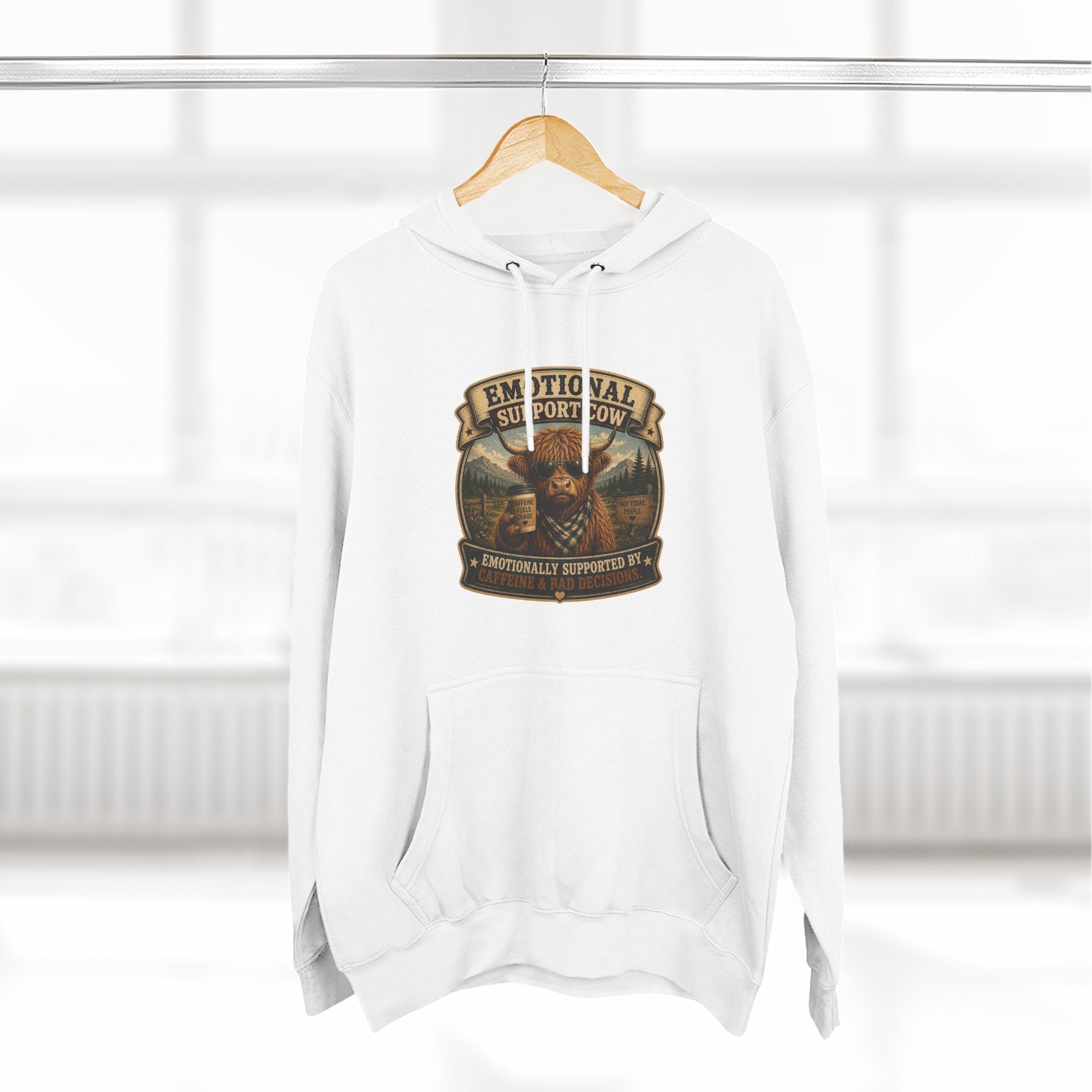 Emotional Support Cow Highland Cow - Three-Panel Fleece Hoodie