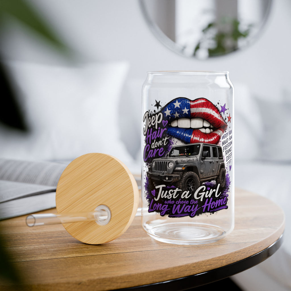 Jeep Girl 16oz Sipper Glass with American Flag Lips Design