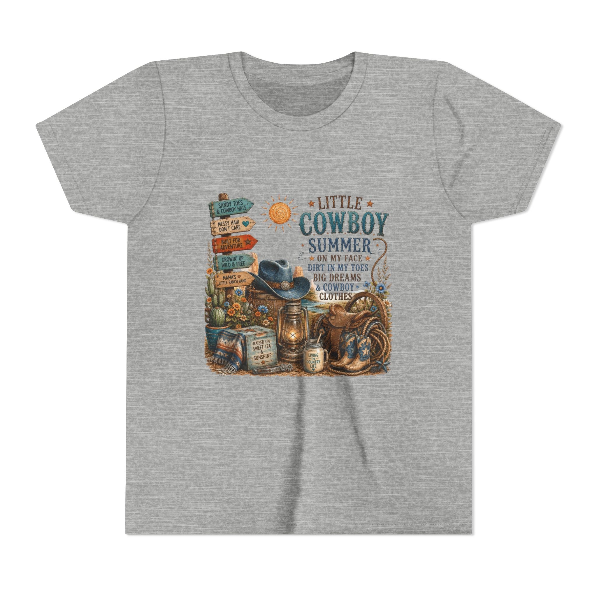 Little Cowboy Summer Youth Tee – Western Kids Graphic T-Shirt ("Little Cowboy Summer" Design)