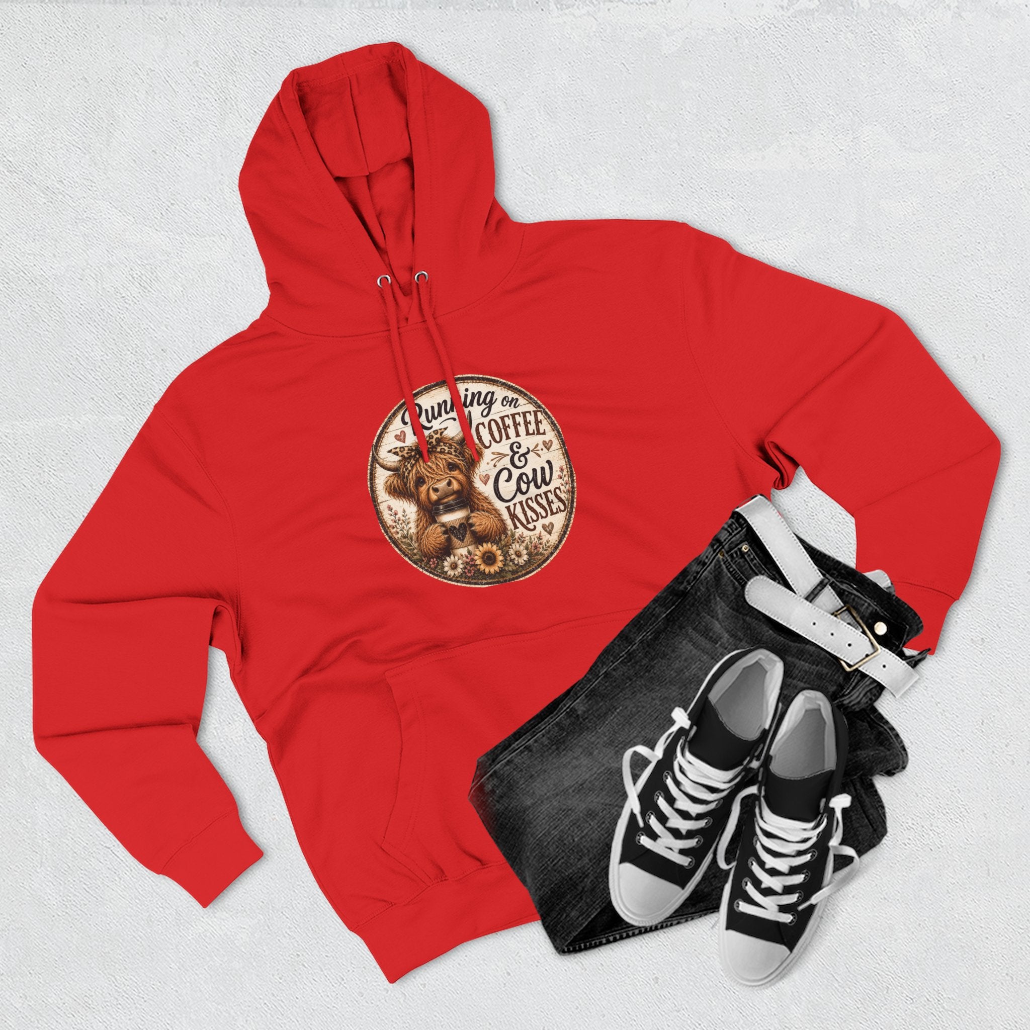 Running on Coffee & Cow Kisses Three-Panel Fleece Hoodie