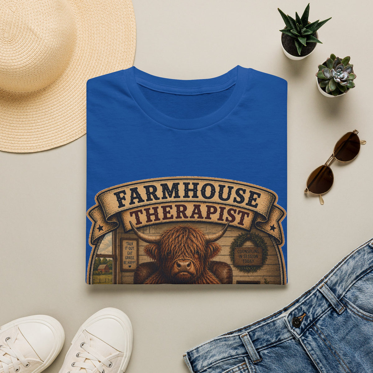 Farmhouse Therapist Highland Cow Unisex Softstyle T-Shirt