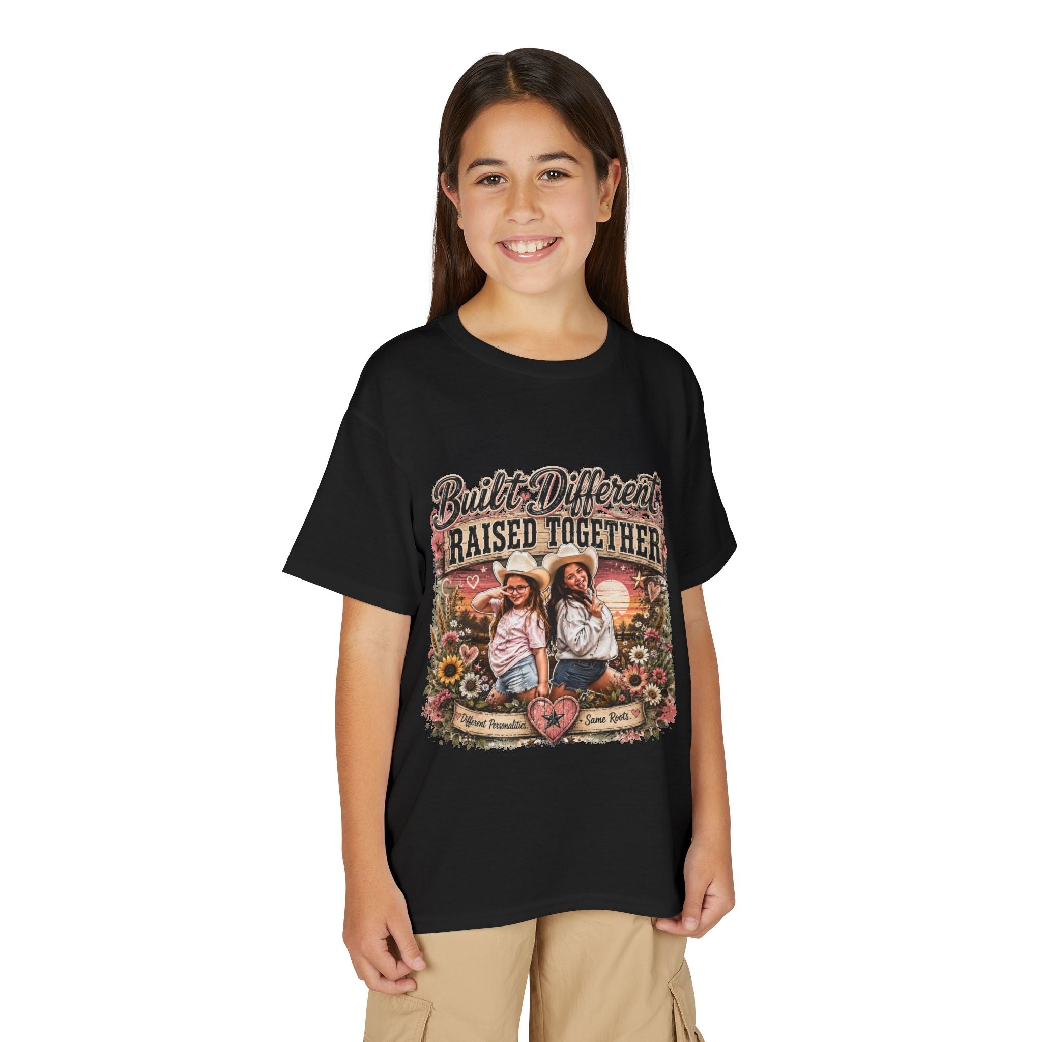 "Built Different, Raised Together" Siblings Vintage Floral Tee — Youth T-Shirt