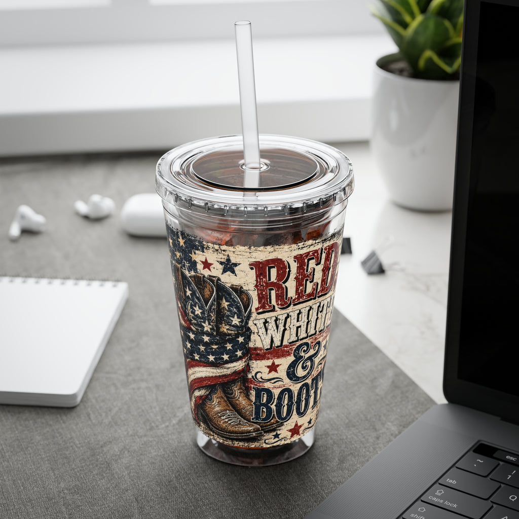 Red White & Boots Sunsplash Tumbler with Straw, 16oz