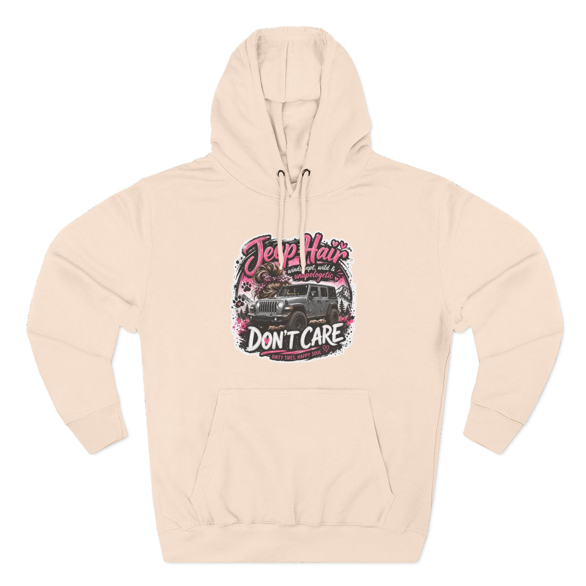 Jeep Hair Don't Care (Pink) Three-Panel Fleece Hoodie