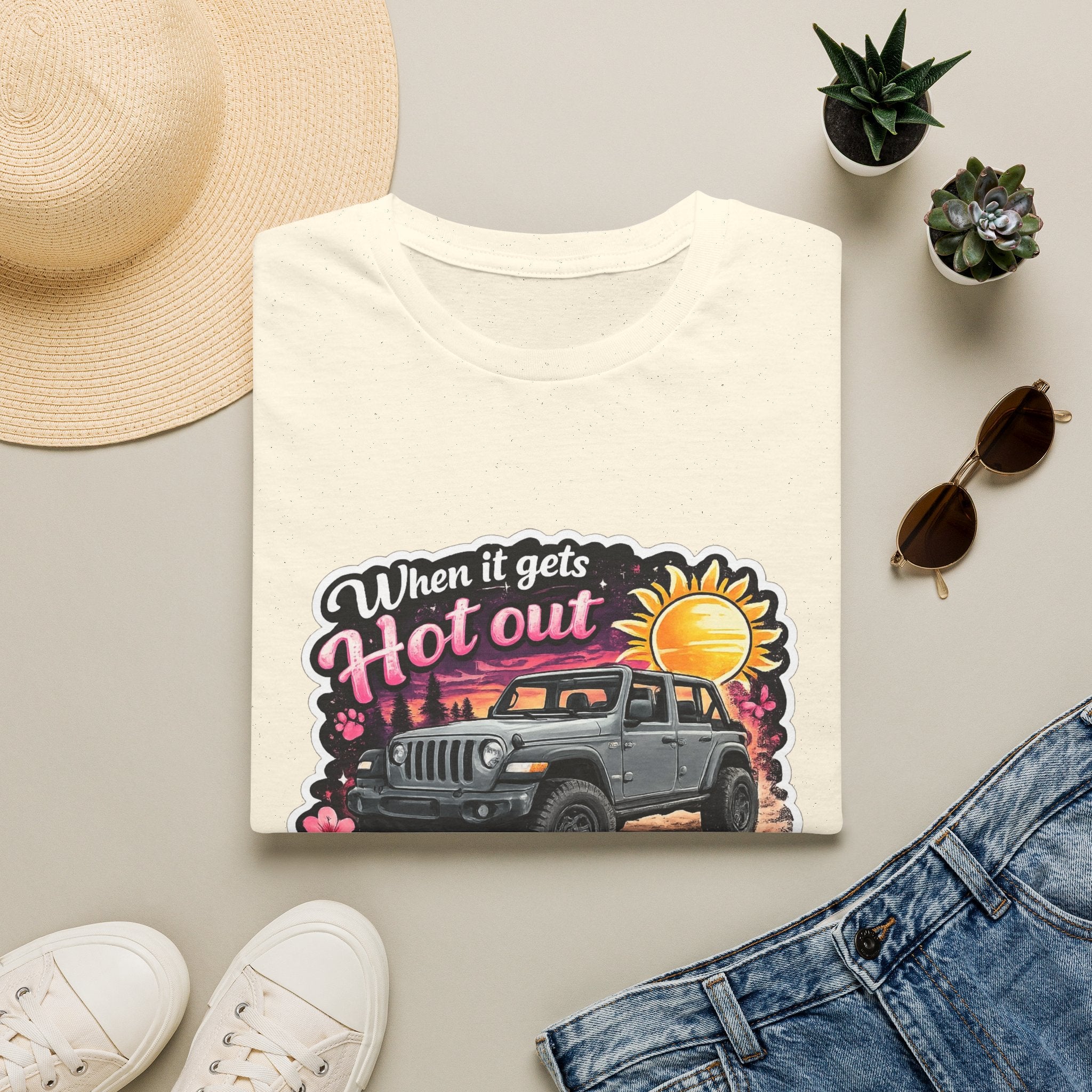 When It Gets Hot Out Jeep (Pink) Unisex Softstyle T-Shirt