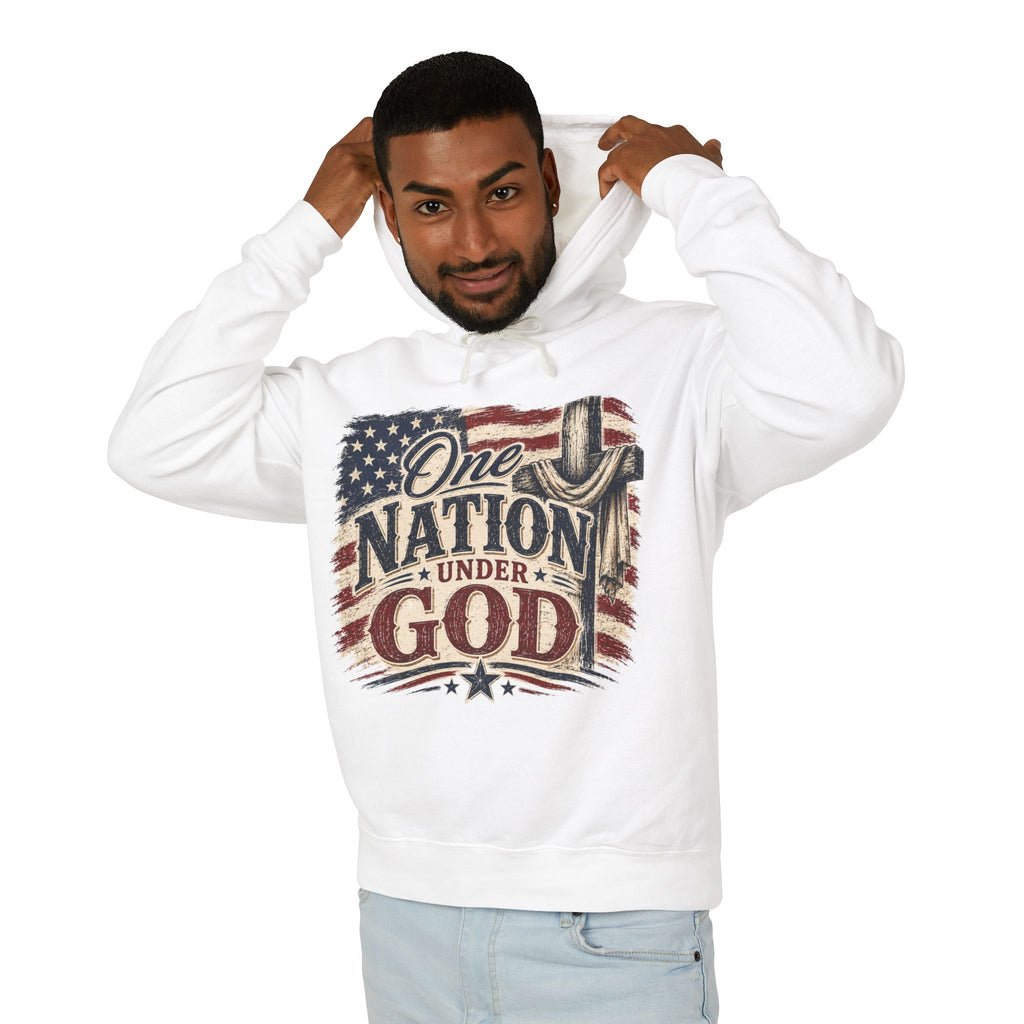 One Nation Under God Hoodie — Patriotic American Flag Cross Sweatshirt