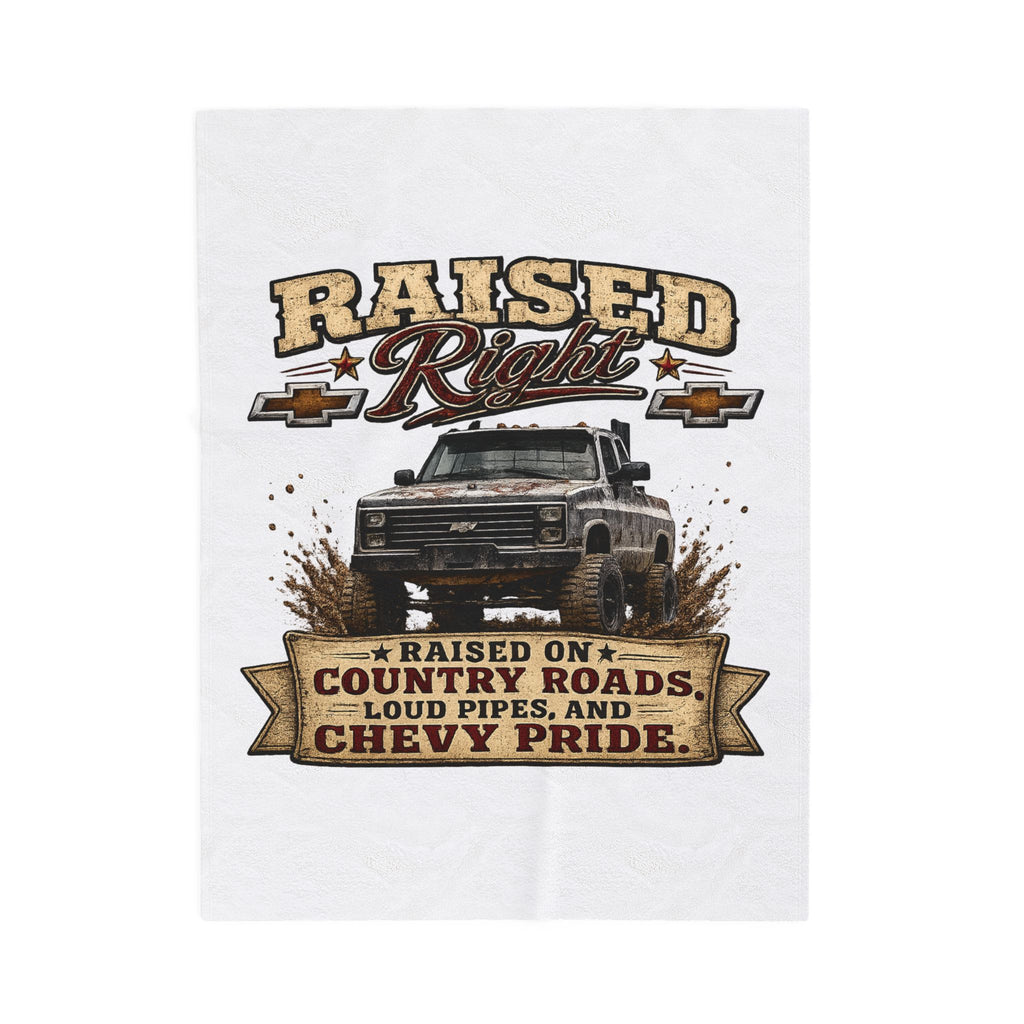 Raised Right Chevy Pride Velveteen Plush Blanket — Raised on Country Roads Design