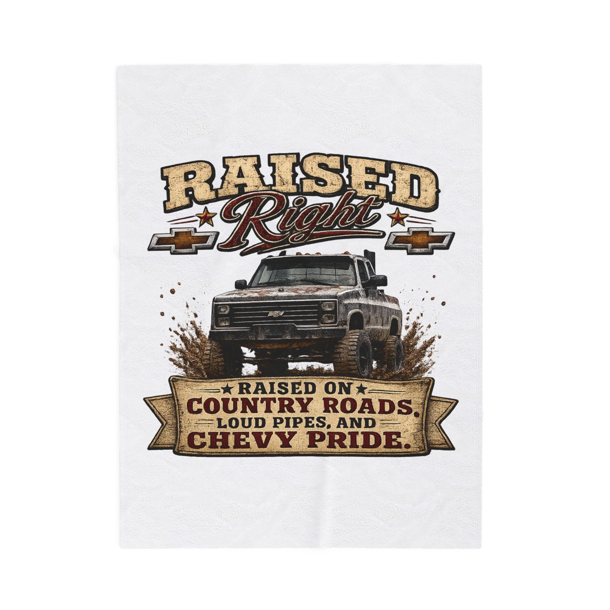 Raised Right Chevy Pride Velveteen Plush Blanket — Raised on Country Roads Design
