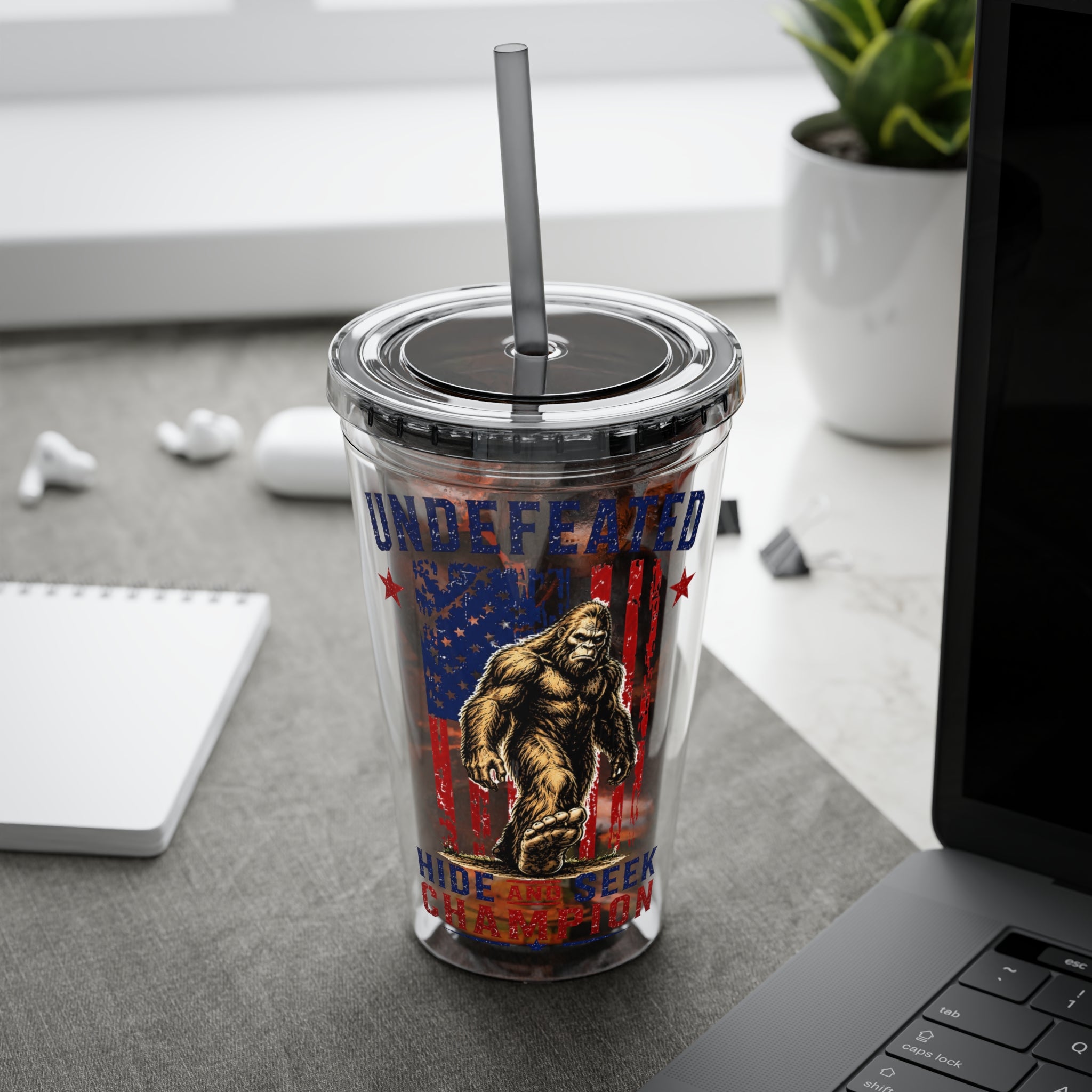 Undefeated Hide & Seek Champion 4th of July Sunsplash Tumbler with Straw, 16oz