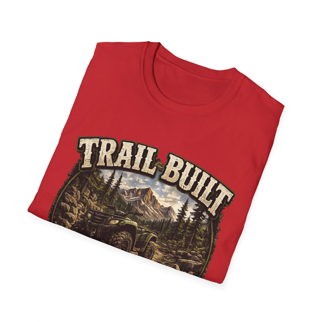 Trail-Built T-Shirt — Mountain Forest Adventure Tee ("Trail Built: Character Is Built Where The Pavement Ends")