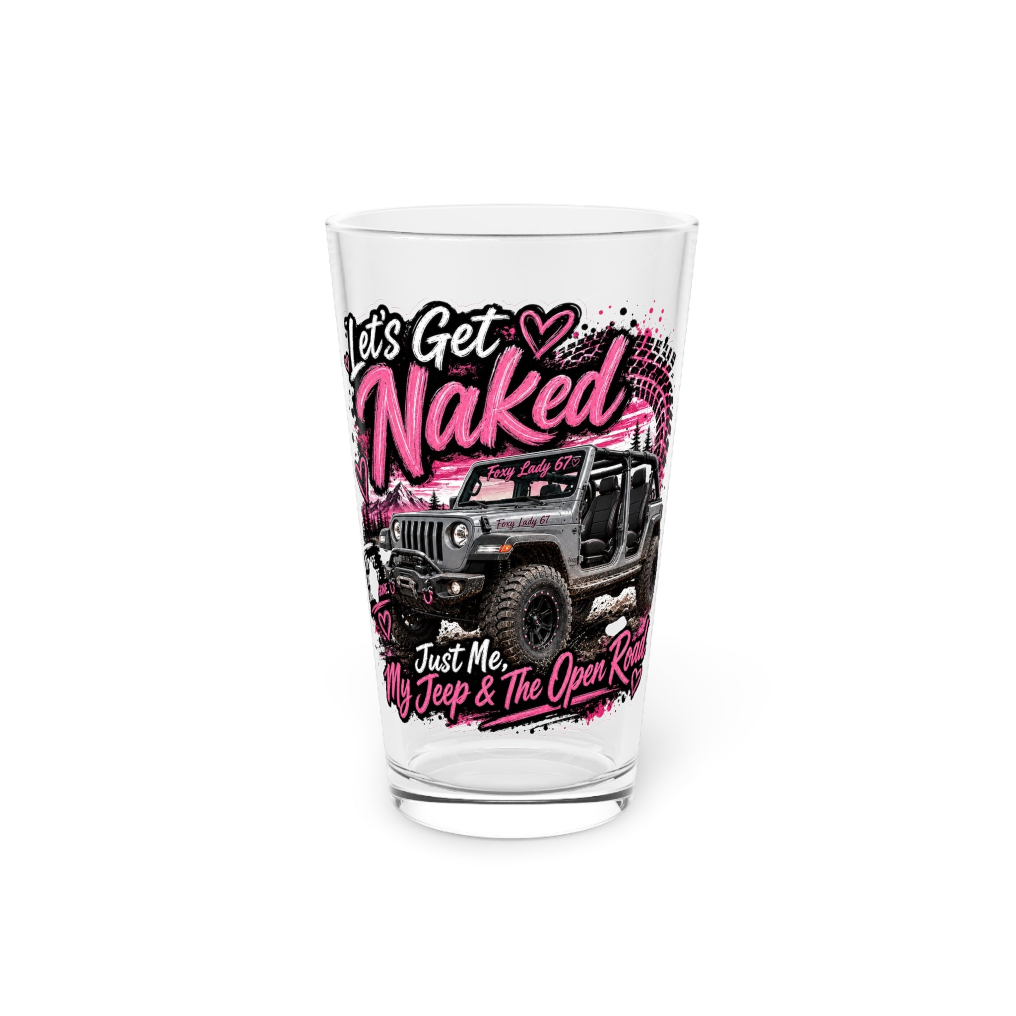"Let's Get Naked" Jeep & Open Roof 16oz Beer Glass - Pint Glass