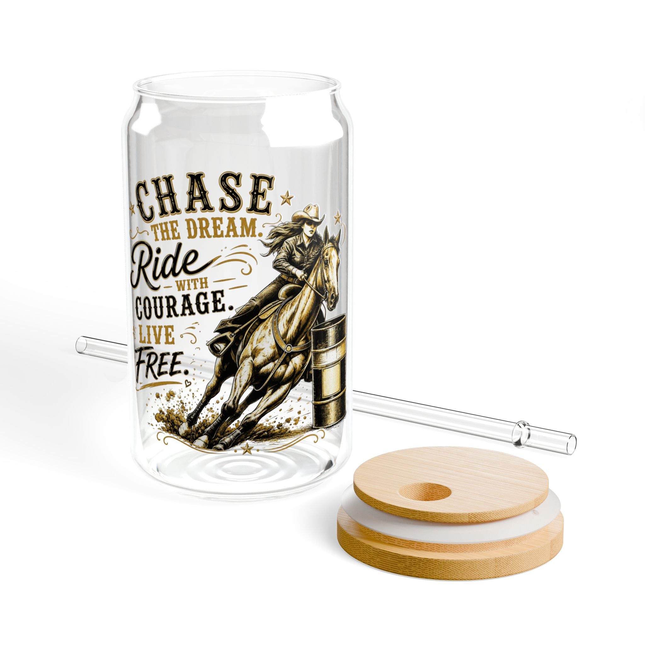 Chase the Dream Horse Gold Glass Straw Cup, 16oz