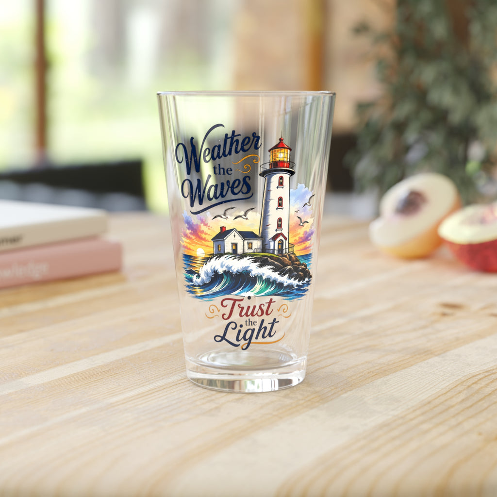 Weather the Waves Light house Pint Glass, 16oz