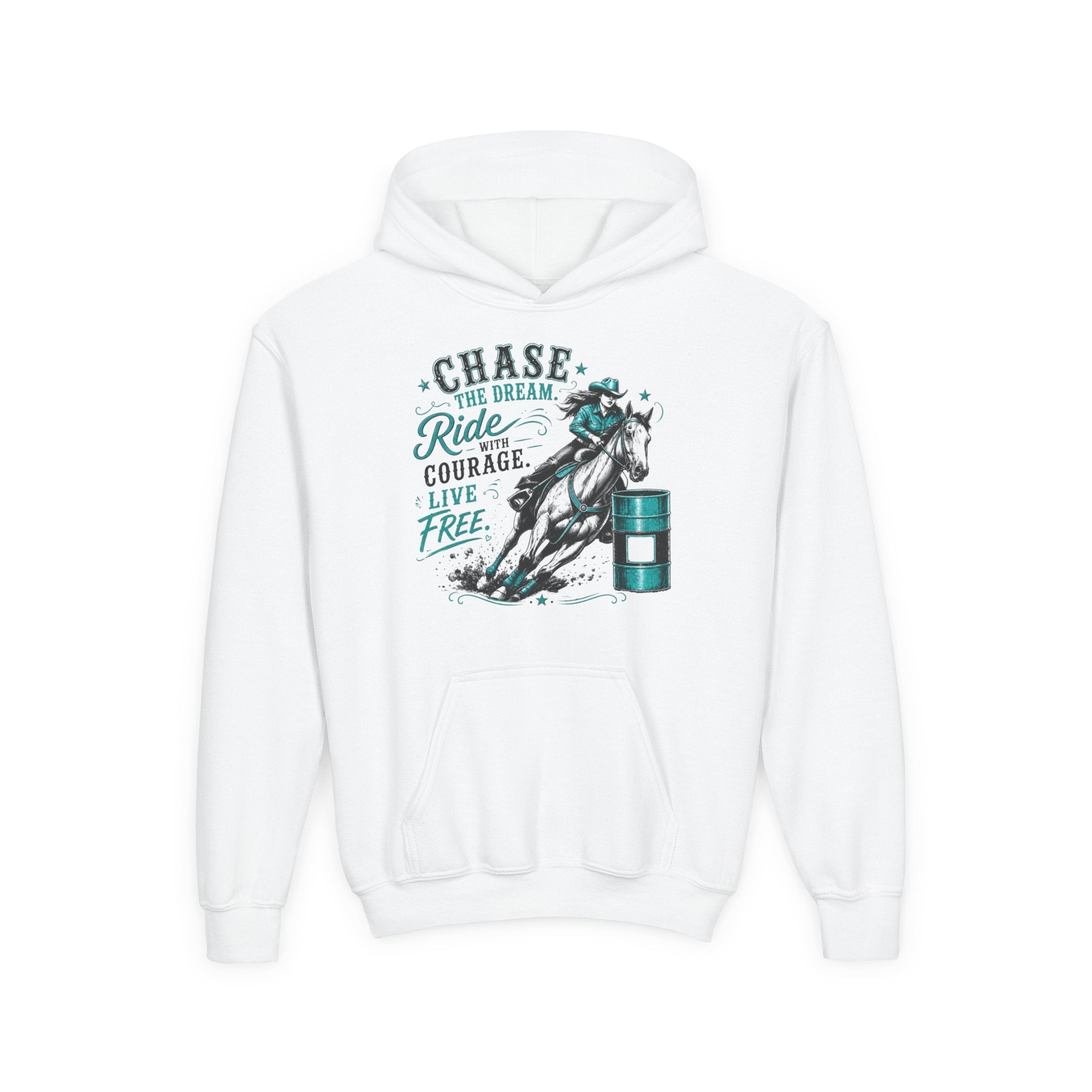 Chase the Dream Ride with Courage Youth Heavy Blend Hooded Sweatshirt