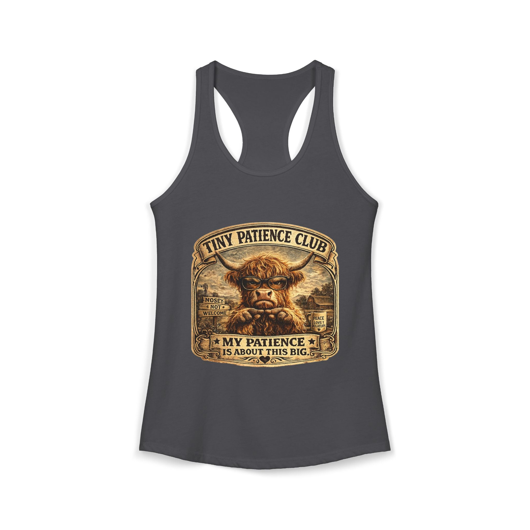 Tiny Patience Highland Cow Women's Ideal Racerback Tank