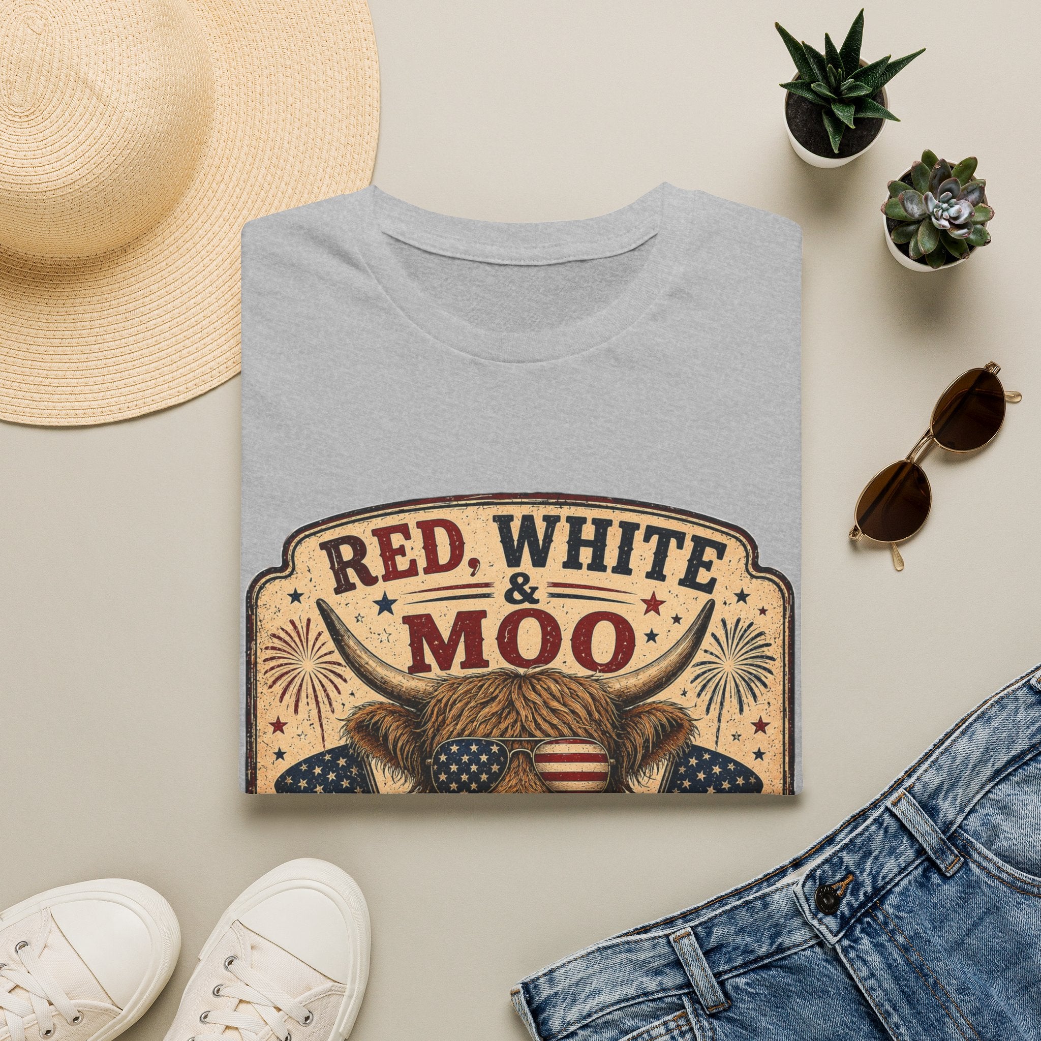 Red, White, & Moo Highland Cow Unisex Softstyle T-Shirt
