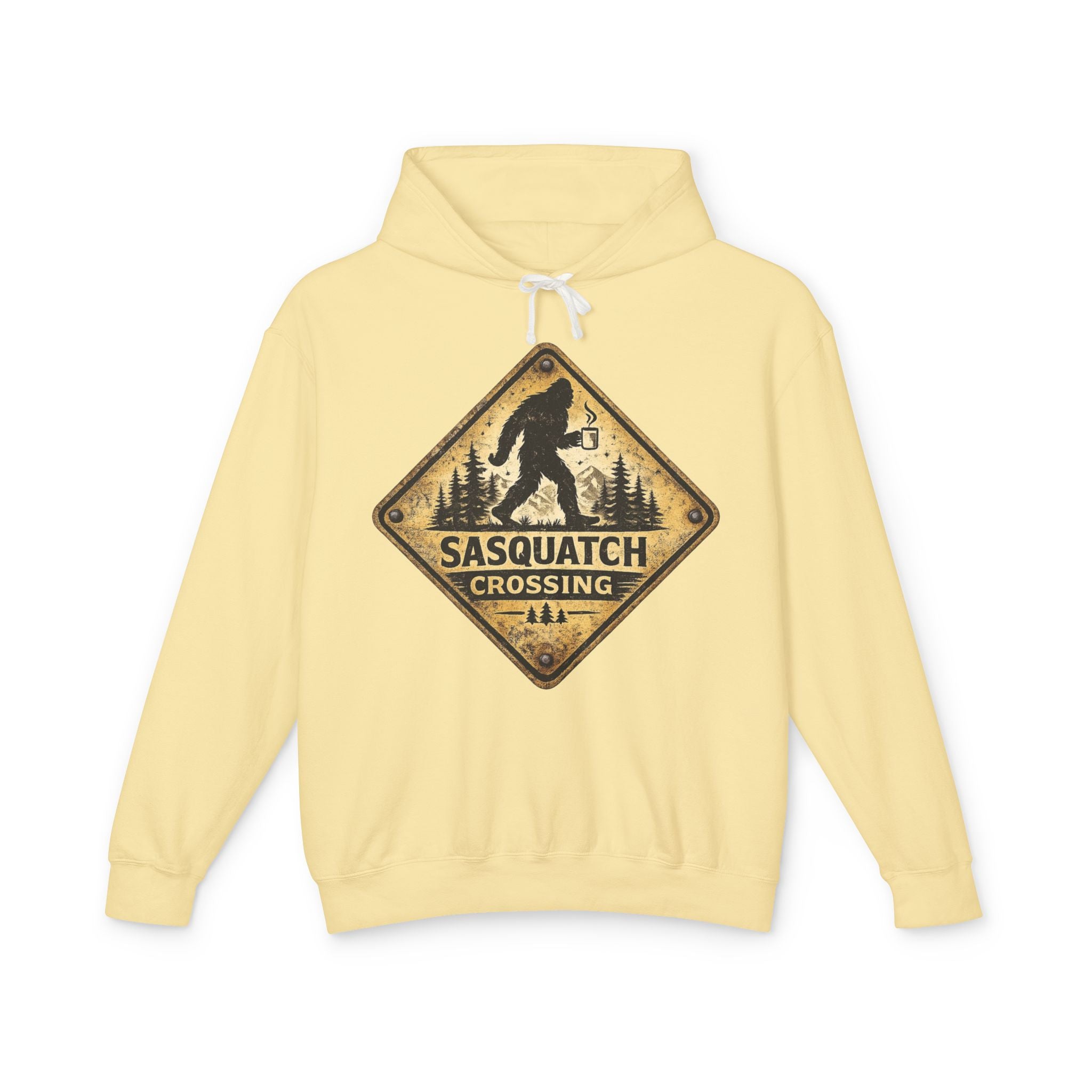 Sasquatch Crossing Hoodie – Vintage Bigfoot Forest Sign Sweatshirt